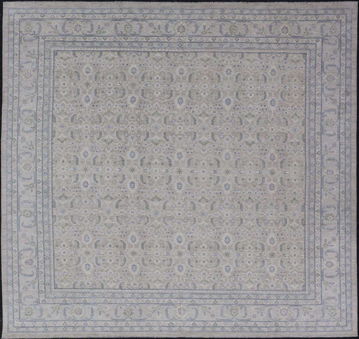 Keivan Woven Arts Cuadrado Moderno Oushak sobre Fondo Crema Claro 11'10 x 12'2