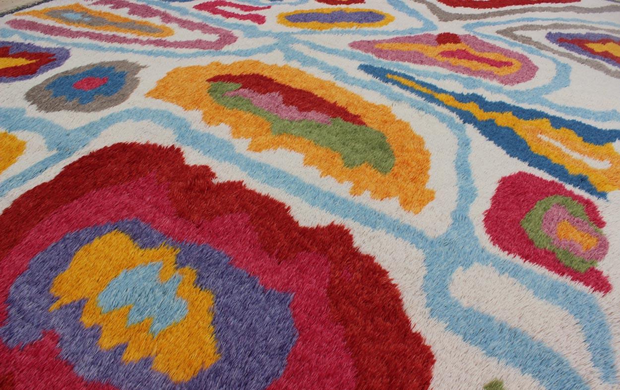 Keivan Woven Arts Türkischer Tulu-Teppich mit heller Farbpalette und modernem abstraktem Design.
Maße: 8'10 x 12'1. 
Türkischer Tulu-Teppich mit lebhafter Farbpalette und modernem Allover-Design, Teppich EN-142123, Herkunftsland / Art: Türkei / Tulu