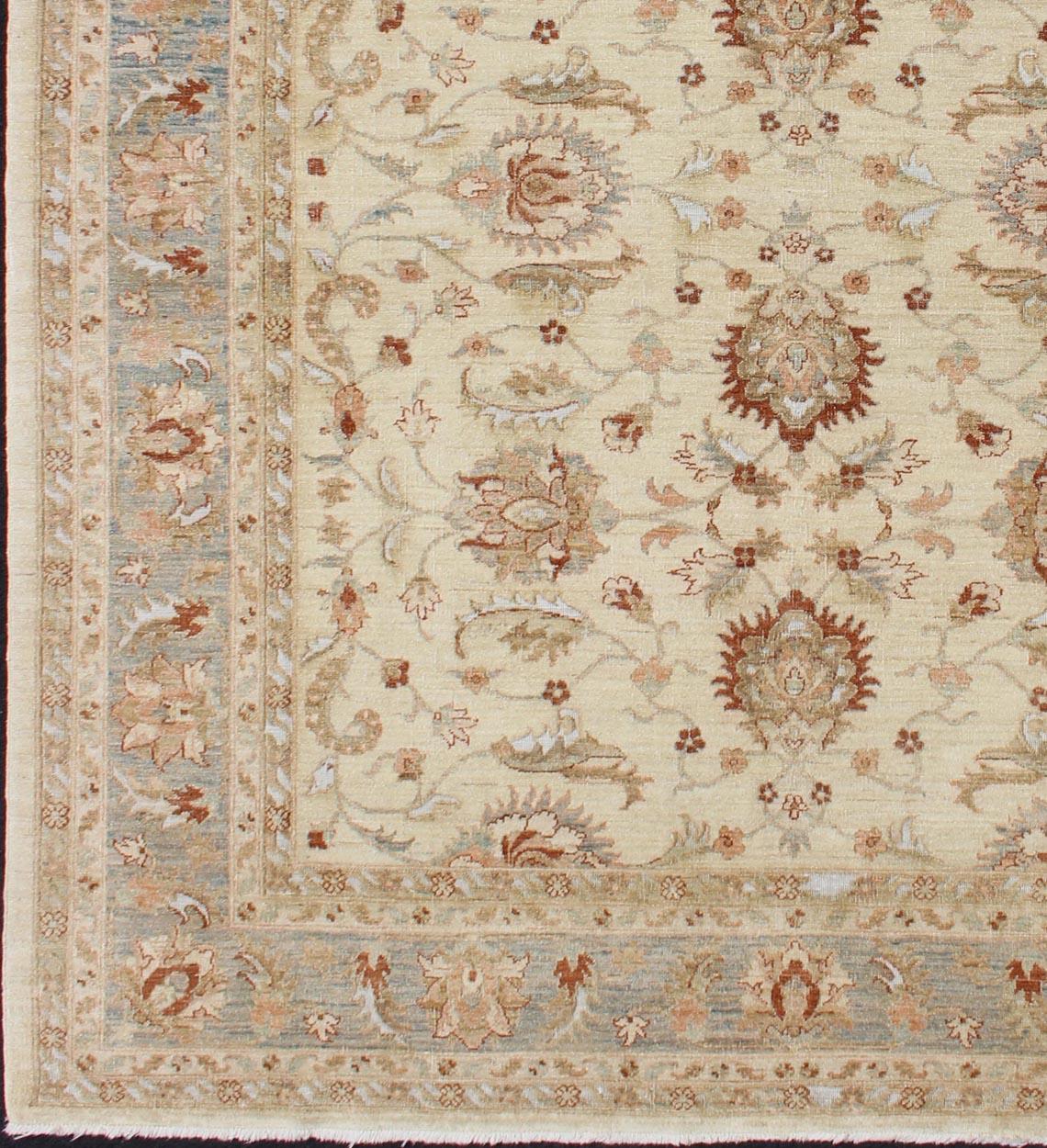 Keivan Woven Arts Vintage Cream Sultanabad Rug With Pops of Blue and Red For Sale 3
