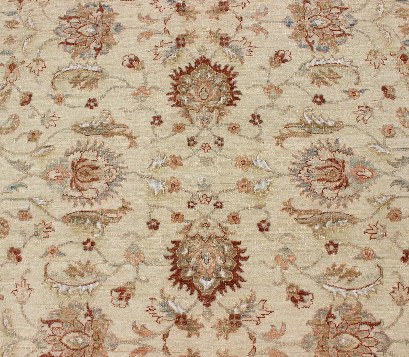 Hand-Knotted Keivan Woven Arts Vintage Cream Sultanabad Rug With Pops of Blue and Red For Sale