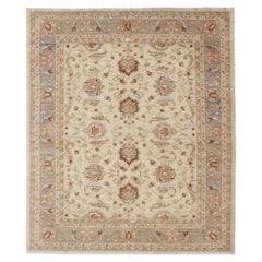 Keivan Woven Arts Used Cream Sultanabad Rug With Pops of Blue and Red