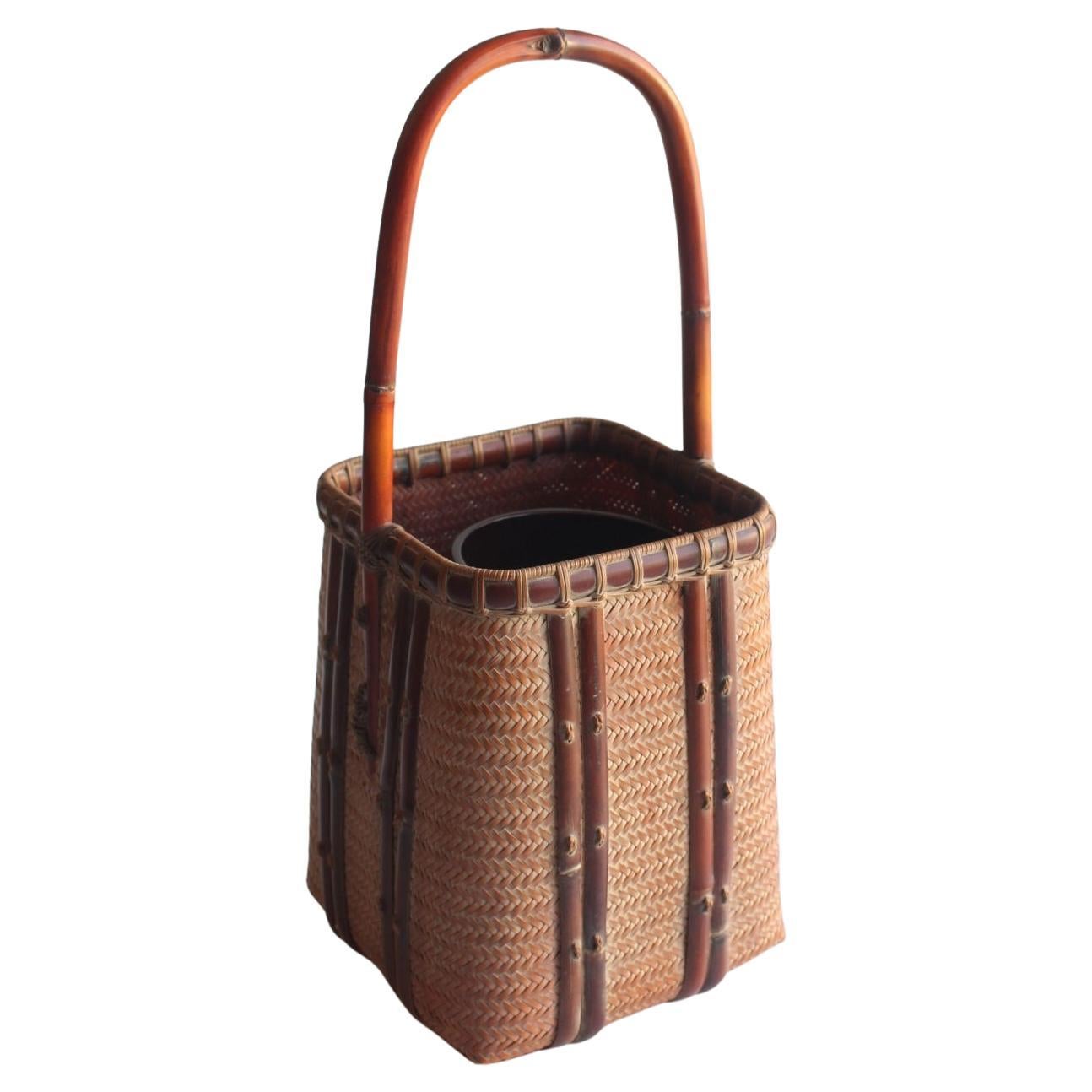 Japanese Antiques Keizo Yagisawa (Sokan) A Flower Basket Bamboo Craft with Box For Sale