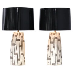 Kelby Keramik-Tischlampen mit schwarzem und weißem geometrischem Muster