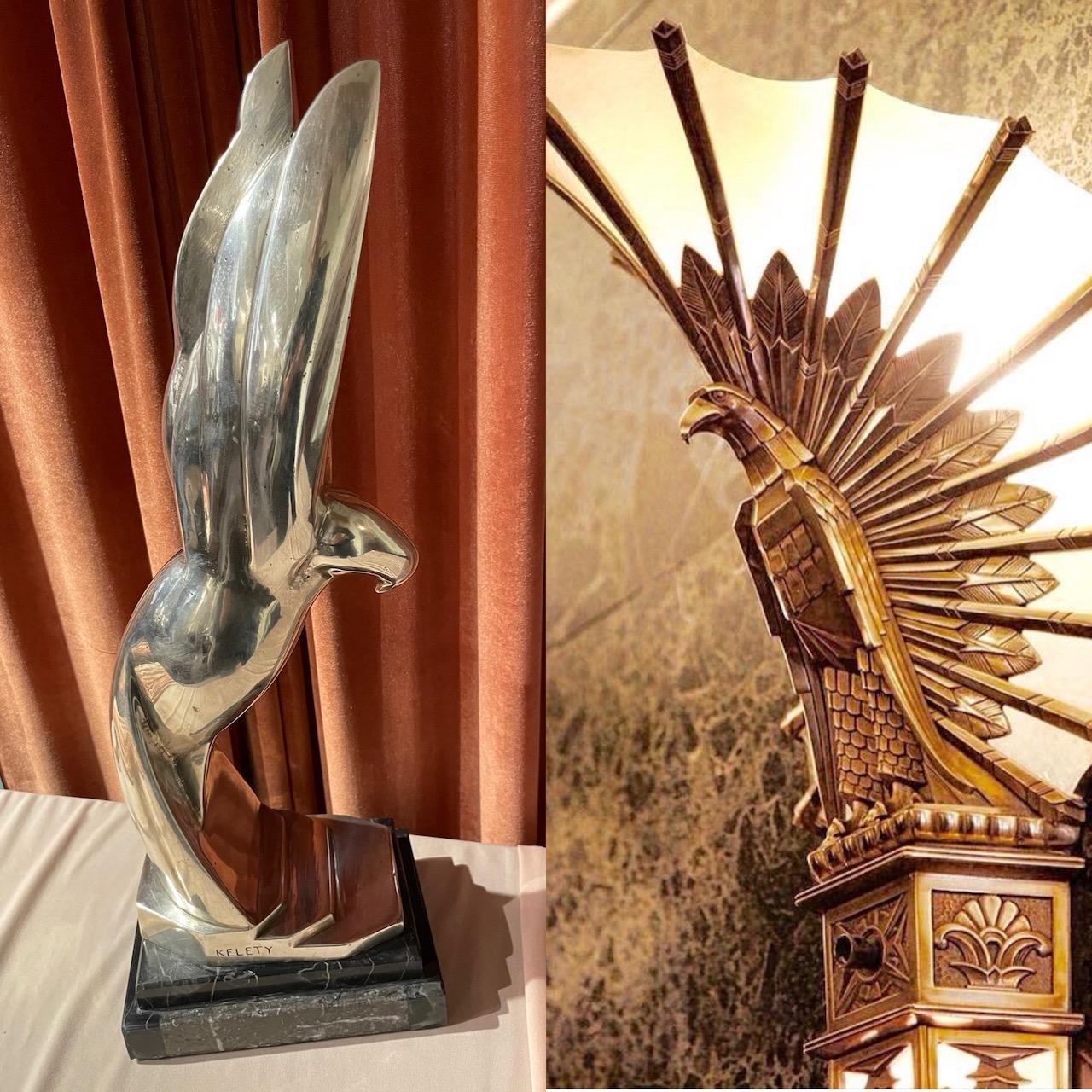 Kelety Art Deco Silvered Bronze and Marble Large Eagle Statue Art Deco 7