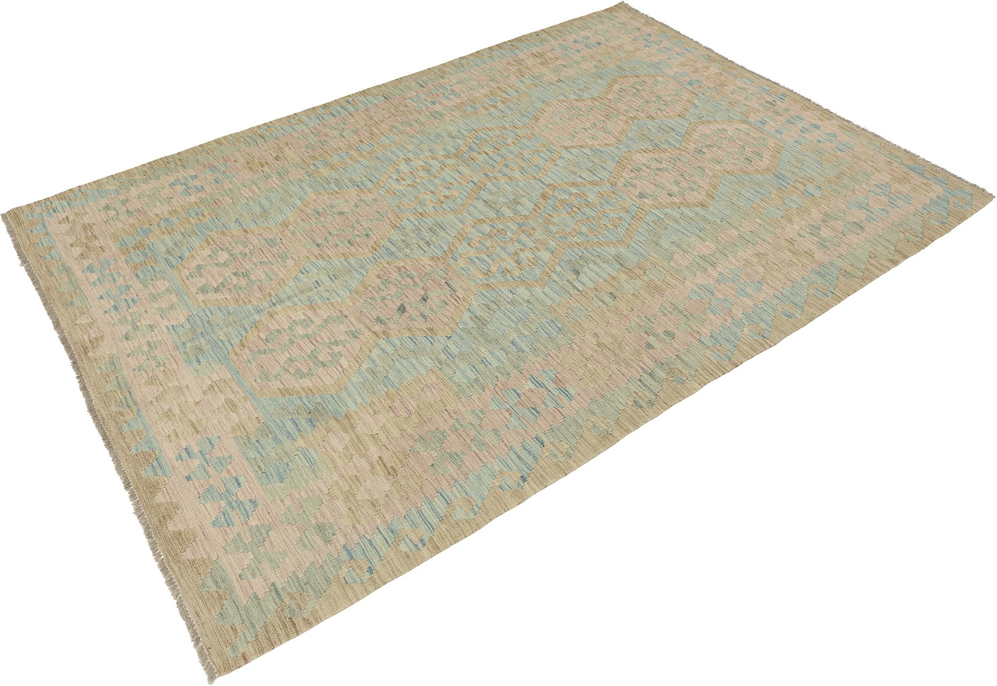 Hand-Woven Kelim Afghan (184 × 266 cm, blue, new) For Sale