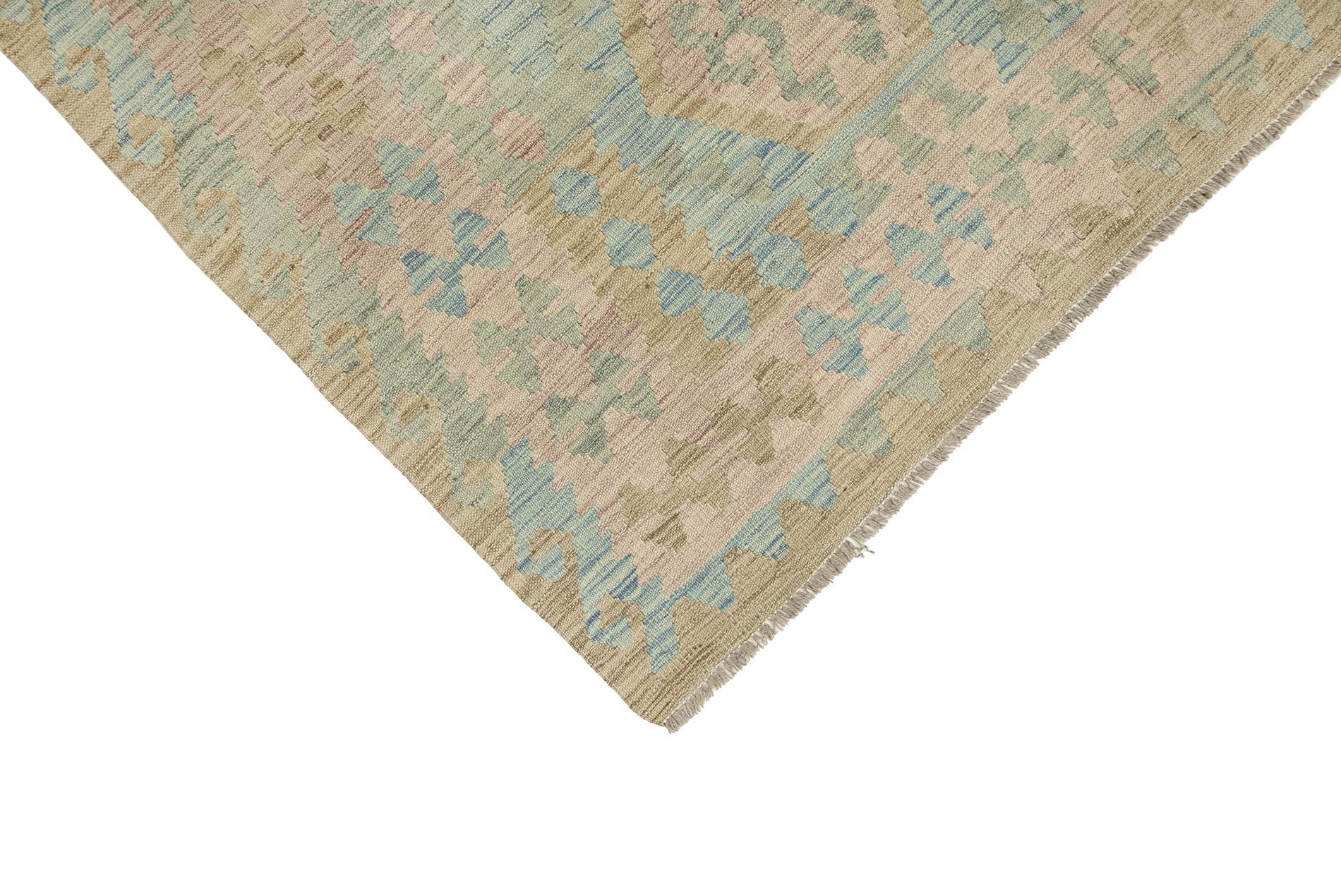 Contemporary Kelim Afghan (184 × 266 cm, blue, new) For Sale