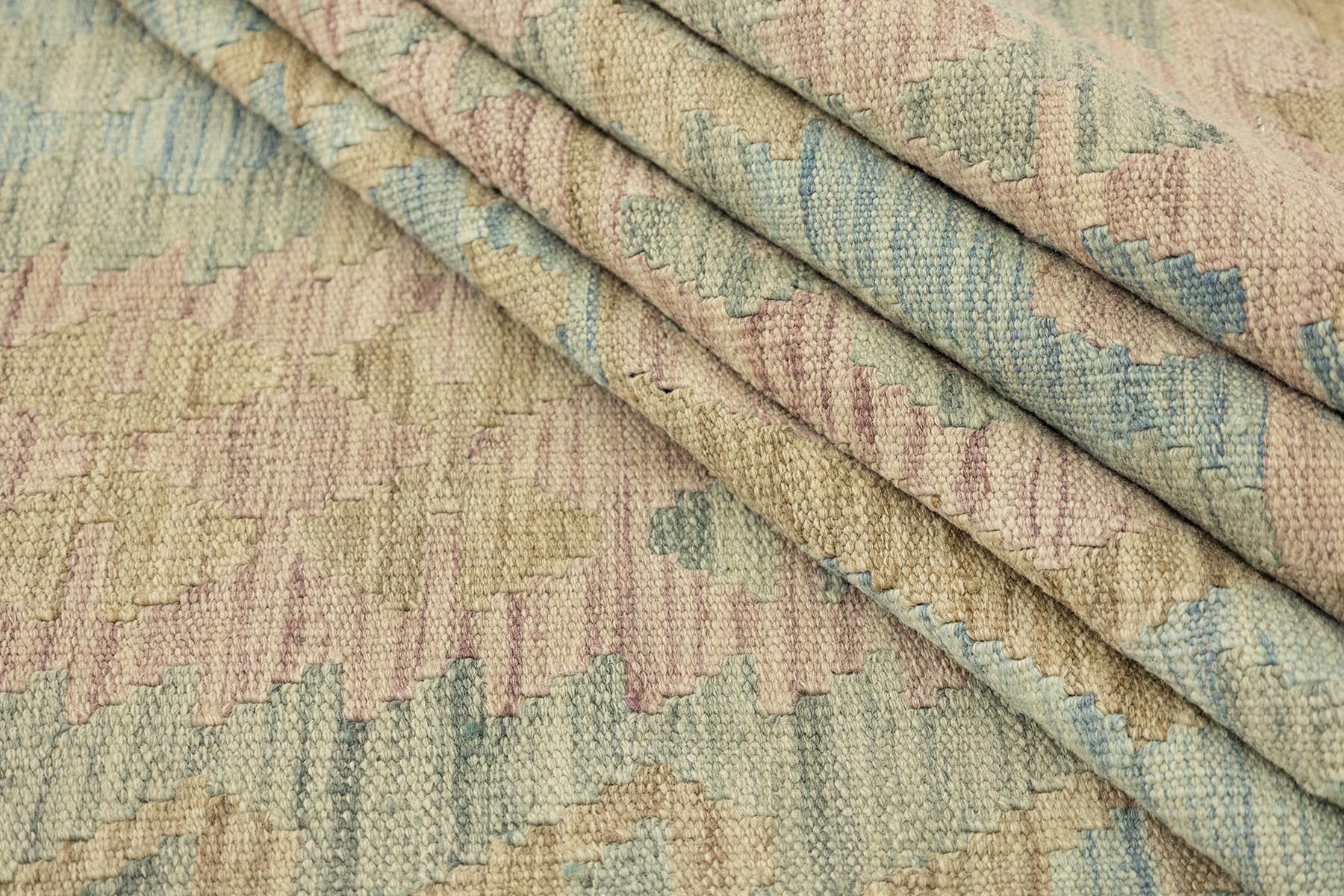 Wool Kelim Afghan (184 × 266 cm, blue, new) For Sale