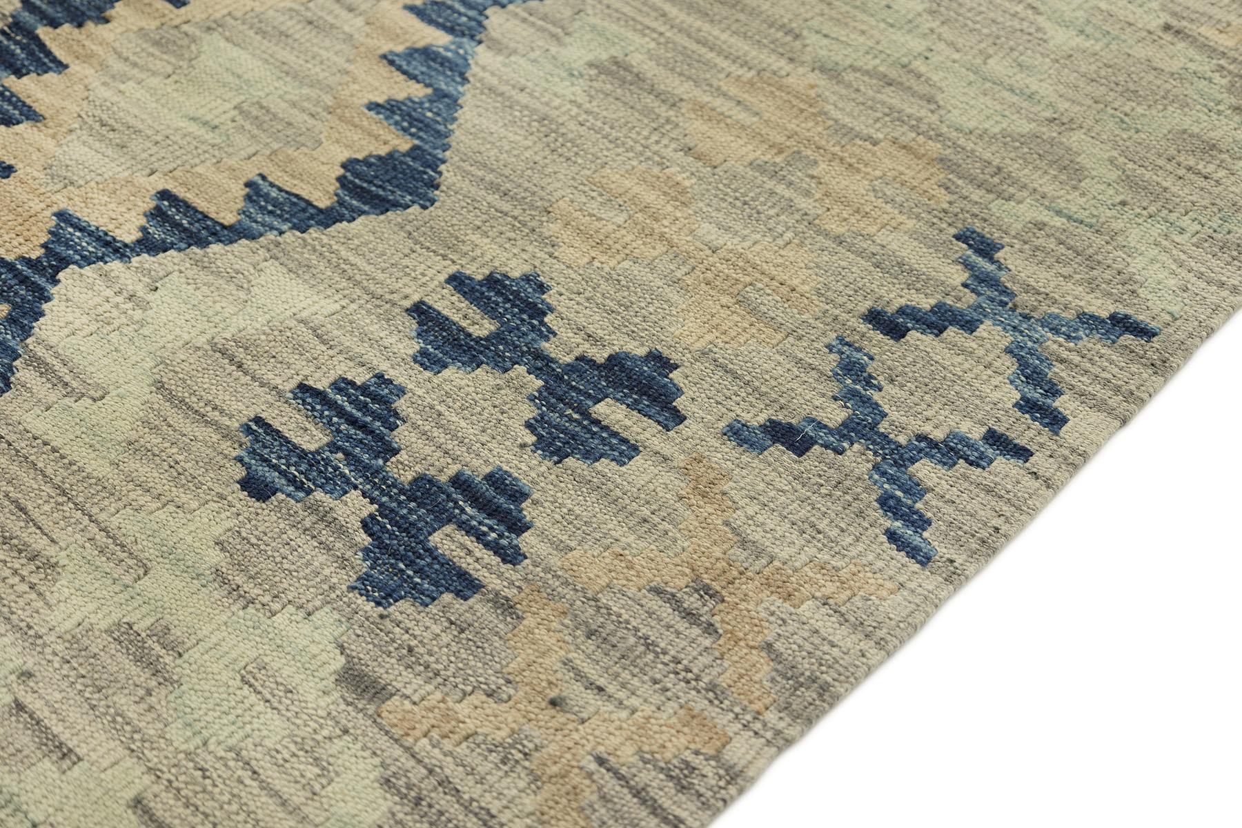 Wool Kelim Afghan (189 × 278 cm, new, wool, gray/blue) For Sale