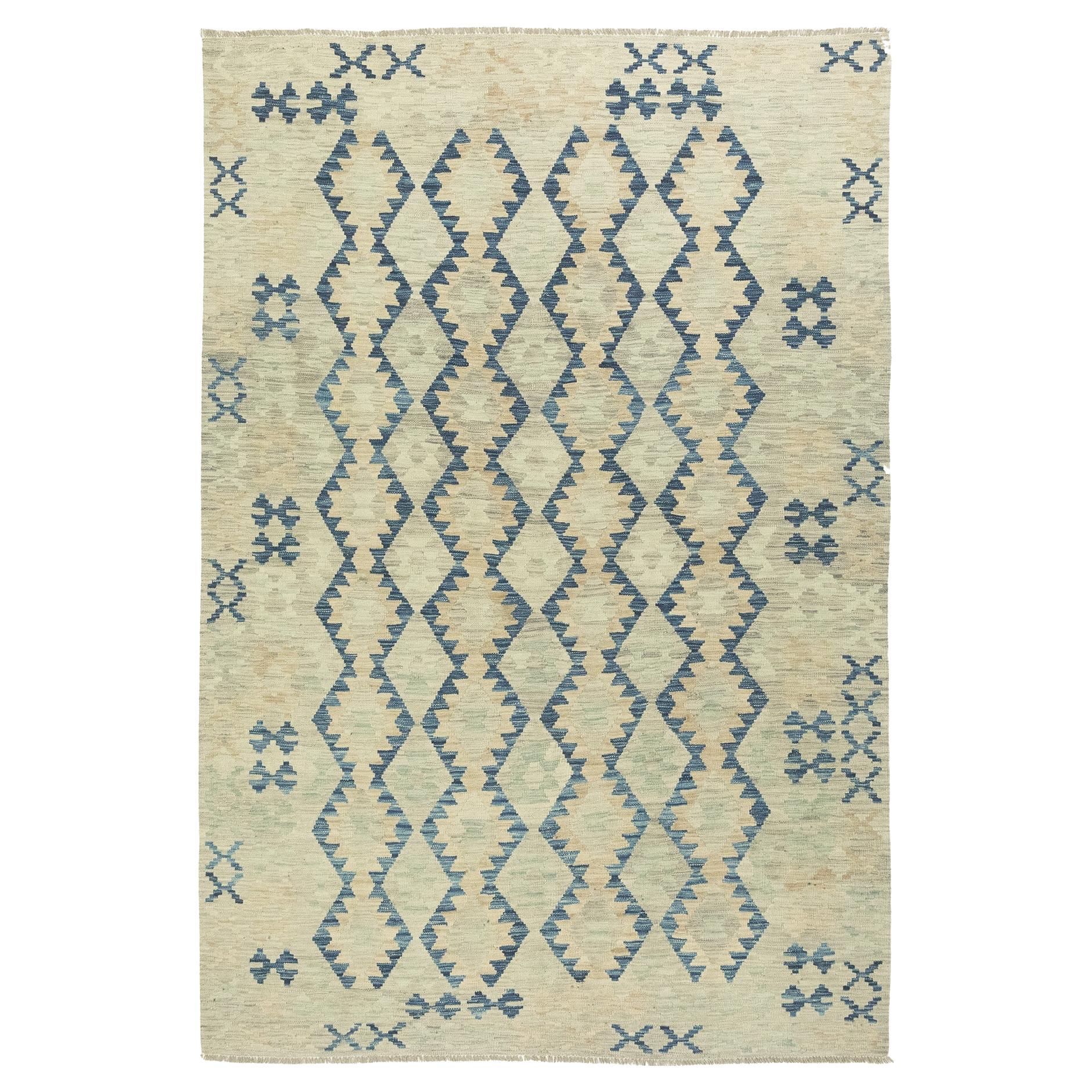 Kelim Afghan (189 × 278 cm, new, wool, gray/blue)