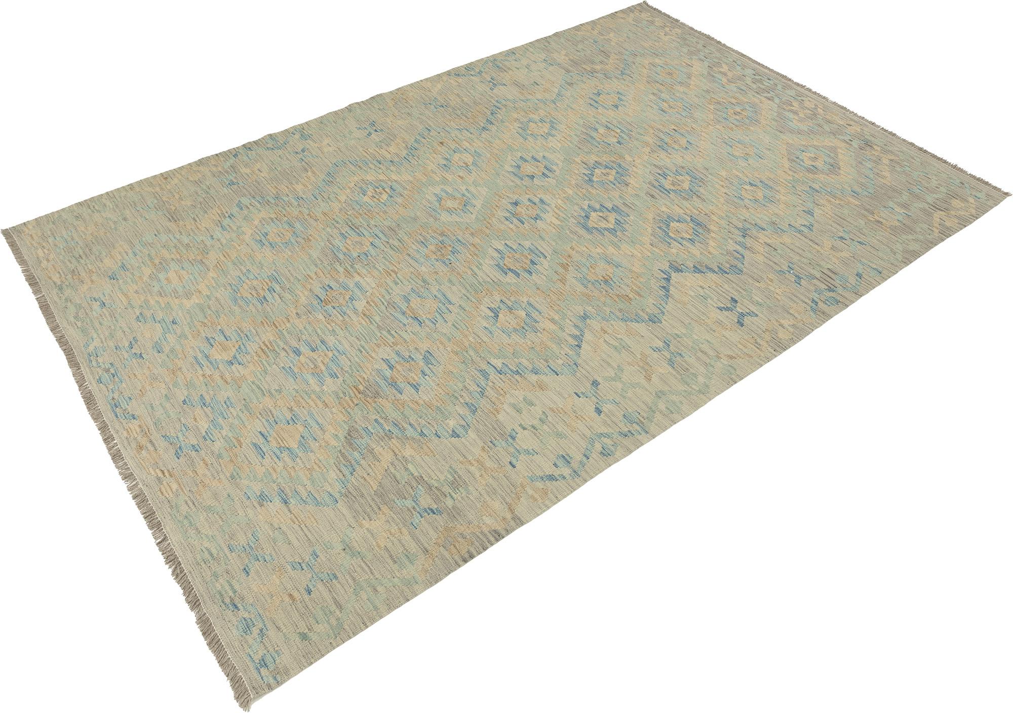 Hand-Woven Kelim Afghan Rug (183 × 274 cm, gray, new) For Sale