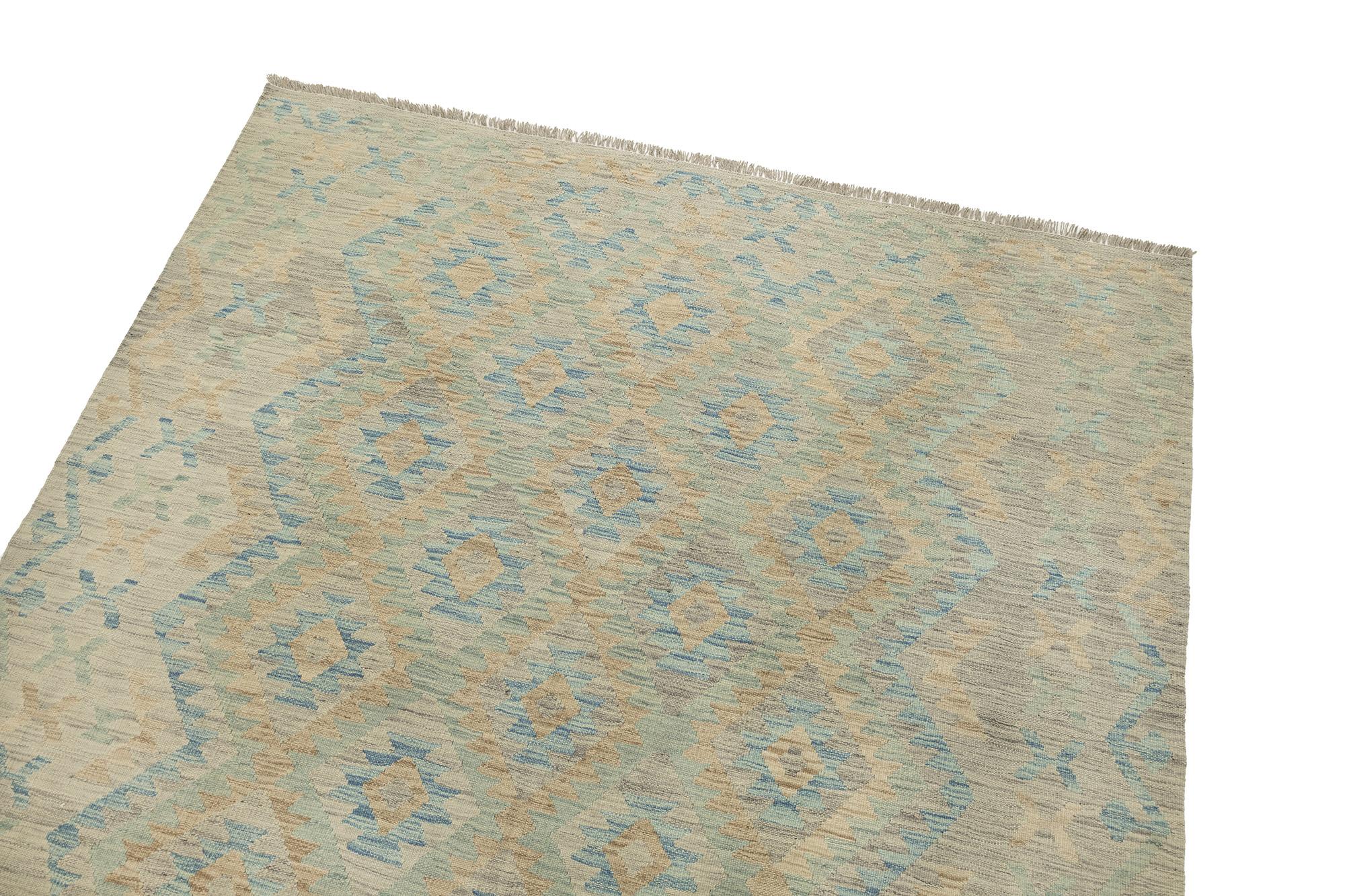 Kelim Afghan Rug (183 × 274 cm, gray, new) In New Condition For Sale In North Bergen, NJ