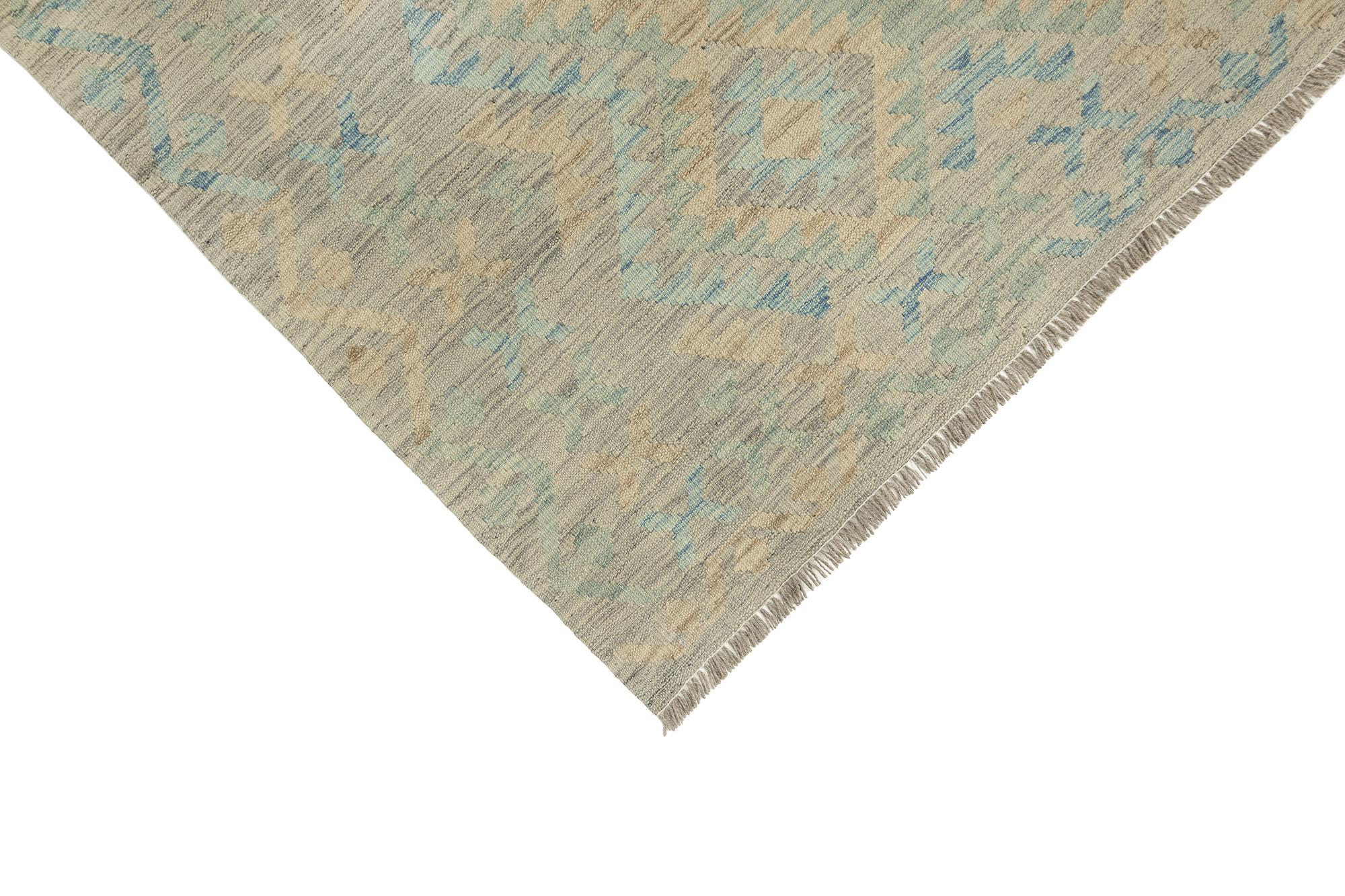 Contemporary Kelim Afghan Rug (183 × 274 cm, gray, new) For Sale