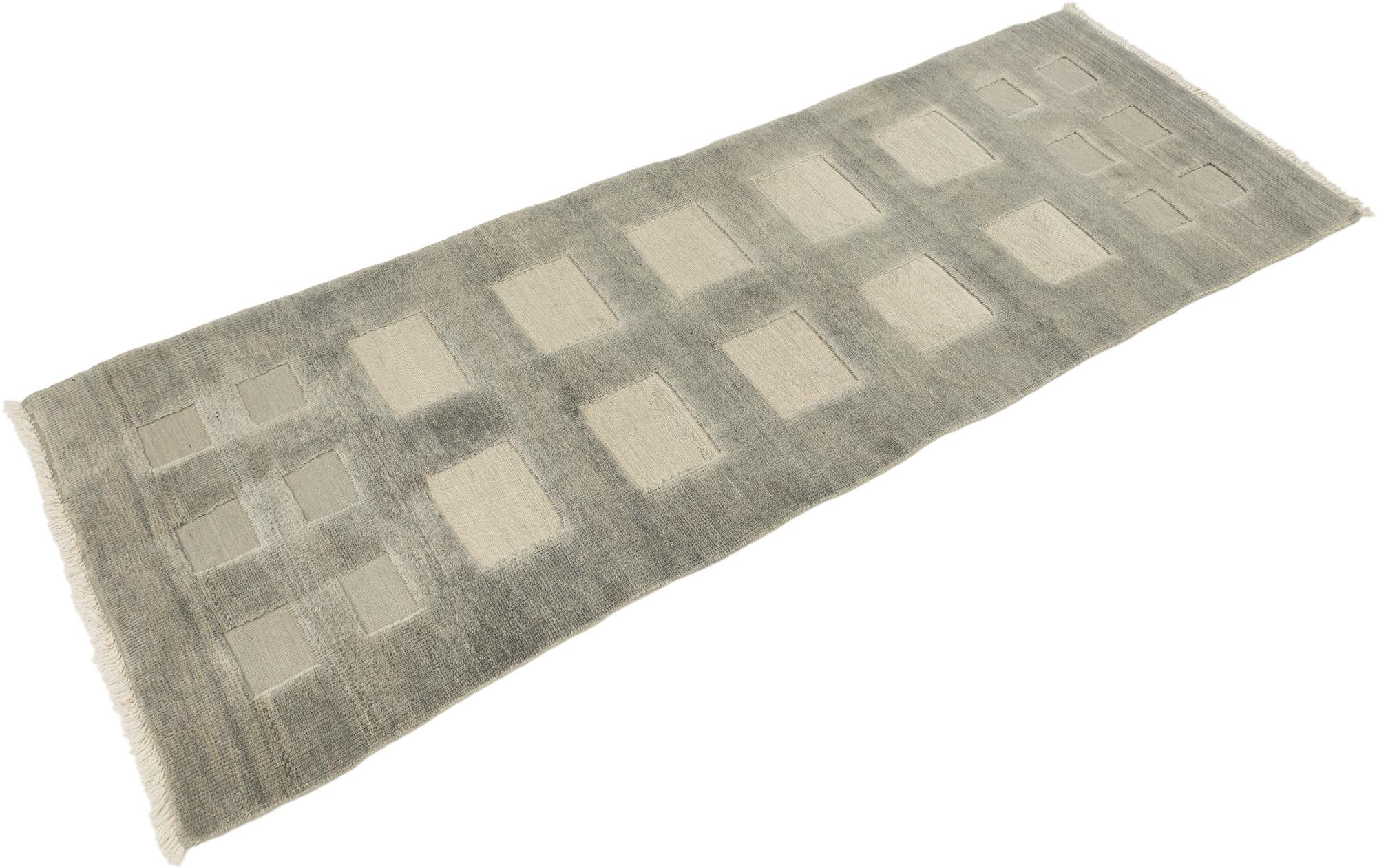 Kelim Gabbeh Teppich, handgewebt, 9,2 × 3,4 Fuß - Grau und Elfenbein (Persisch) im Angebot