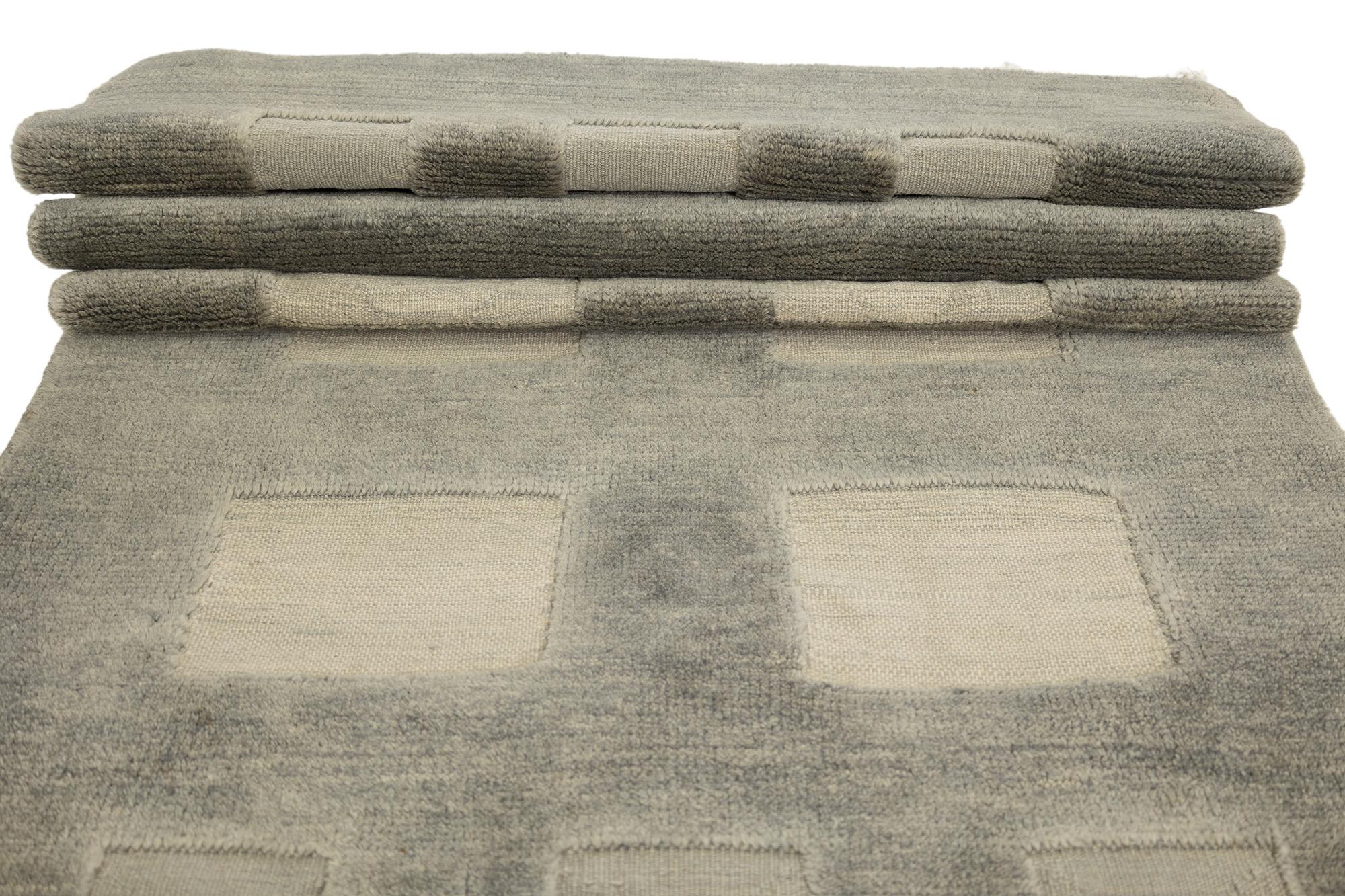 Kelim Gabbeh Teppich, handgewebt, 9,2 × 3,4 Fuß - Grau und Elfenbein (Wolle) im Angebot