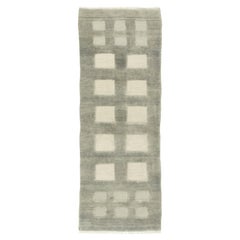 Kelim Gabbeh Teppich, handgewebt, 9,2 × 3,4 Fuß - Grau und Elfenbein