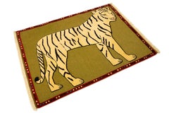 Kelim Gabbeh Tiger Rug, Hand Woven, 5x3.6 ft – Olive Green, Beige and Black