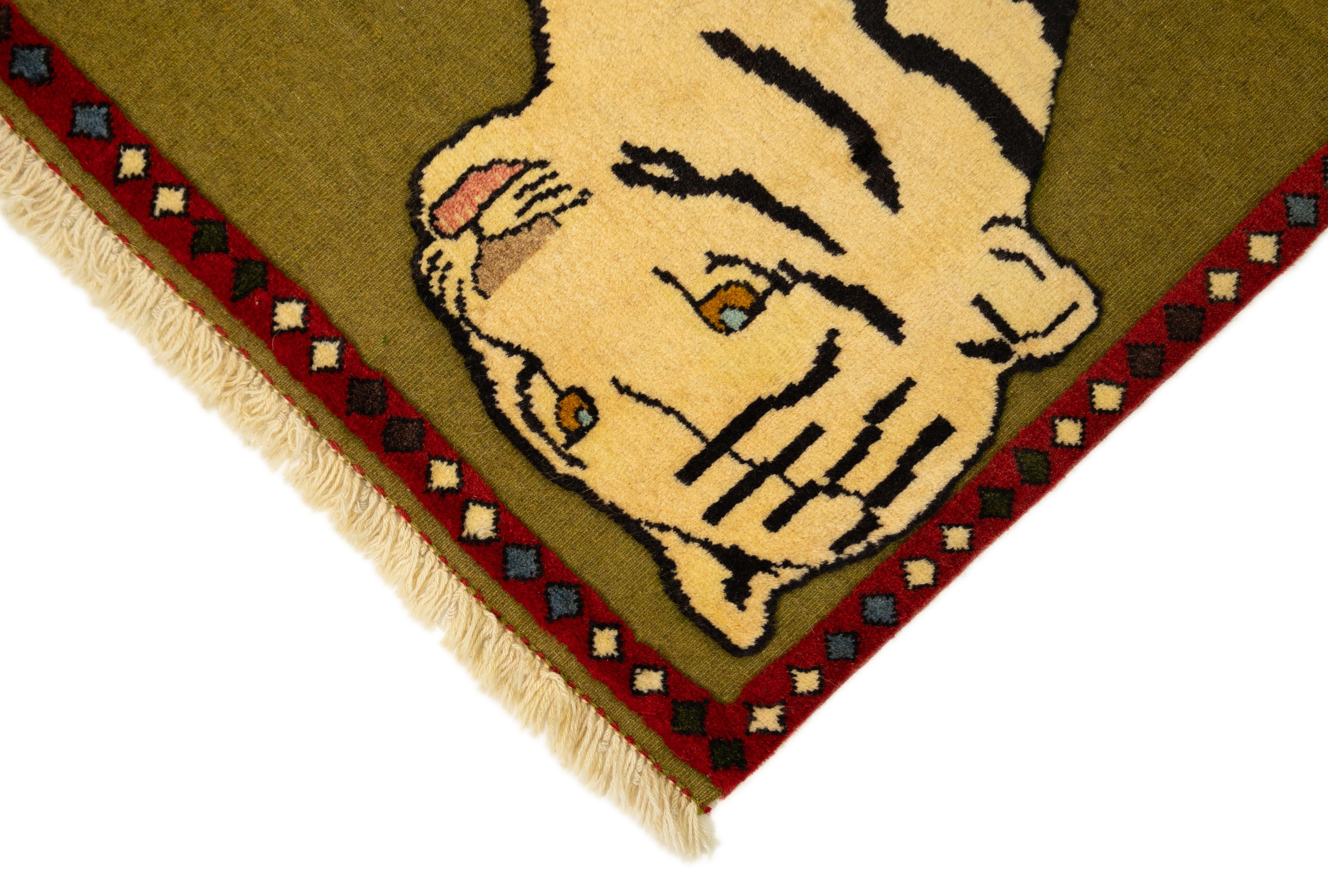 Tappeto Kelim Gabbeh Tiger, tessuto a mano, 5x3.6 ft - Greene & Greene e Nero In condizioni ottime in vendita a North Bergen, NJ