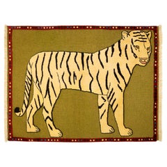 Tappeto Kelim Gabbeh Tiger, tessuto a mano, 5x3.6 ft - Greene 
Greene e Nero
