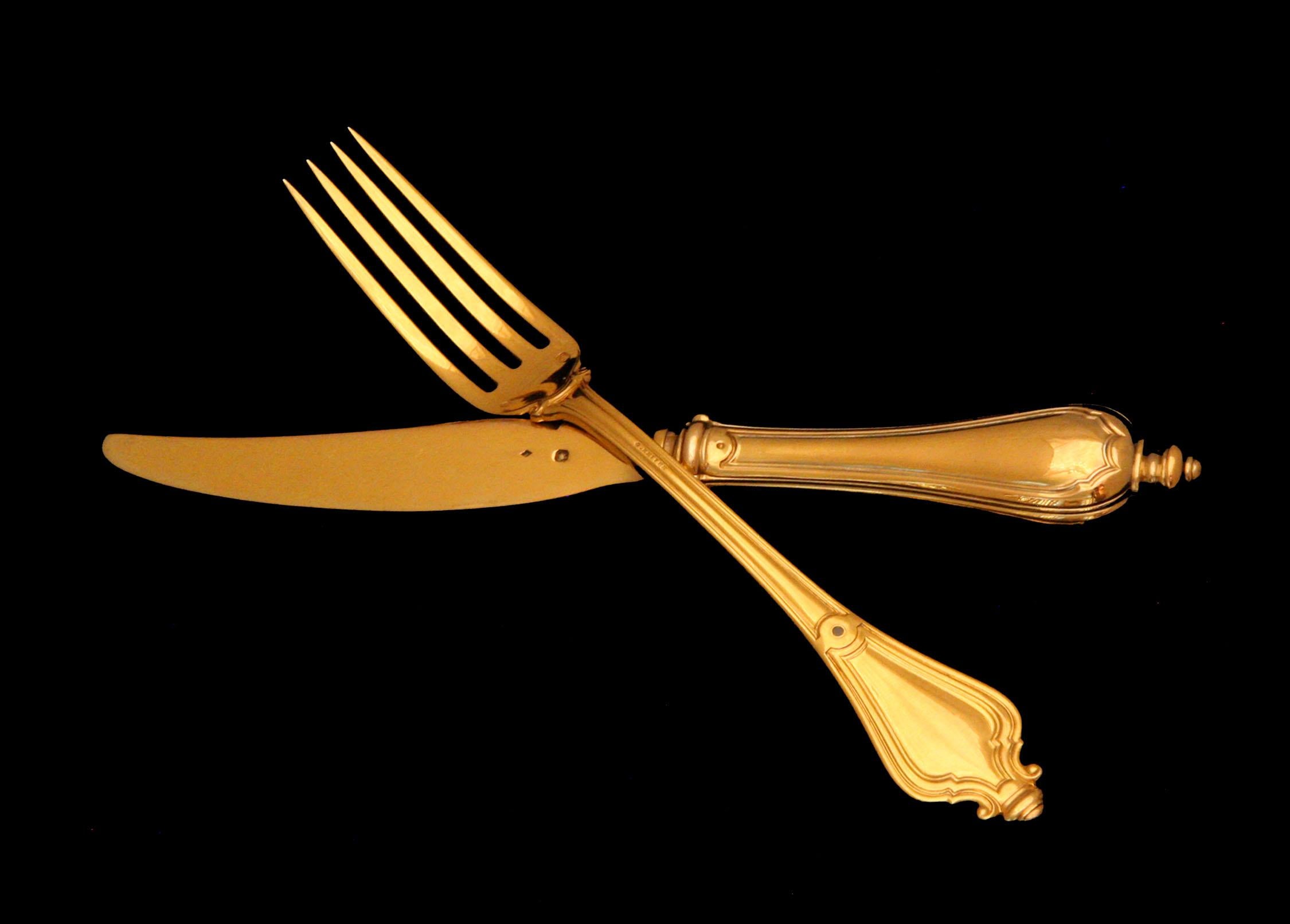 Keller - 198pc Antique French 950 Sterling Silver & Vermeil Flatware Set. In Good Condition For Sale In Wilmington, DE