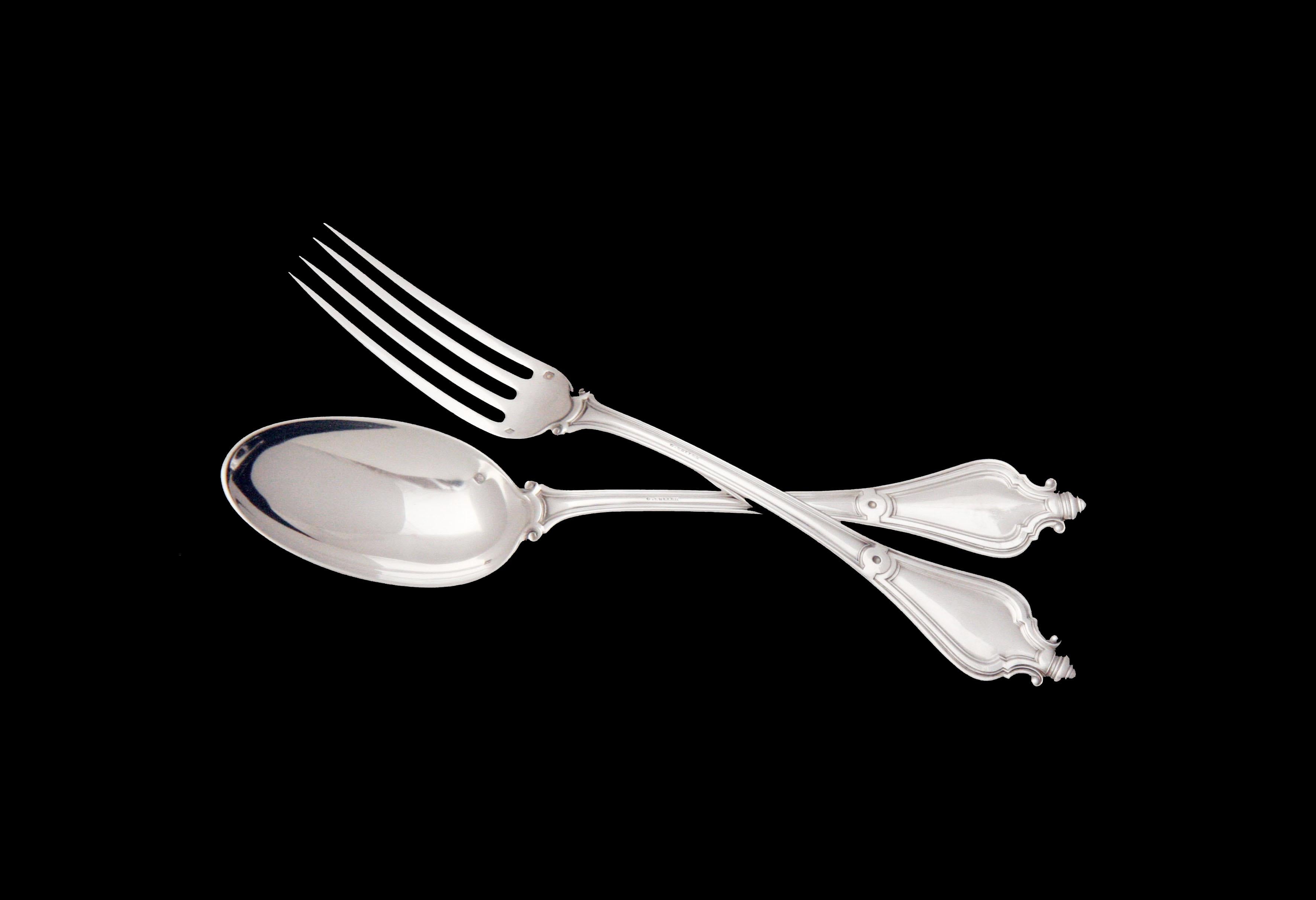 Late 19th Century Keller - 198pc Antique French 950 Sterling Silver & Vermeil Flatware Set. For Sale