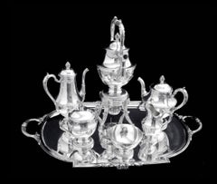 Keller - 8pc. Service à thé Louis XVI du 19ème siècle en argent sterling 950, qualité musée