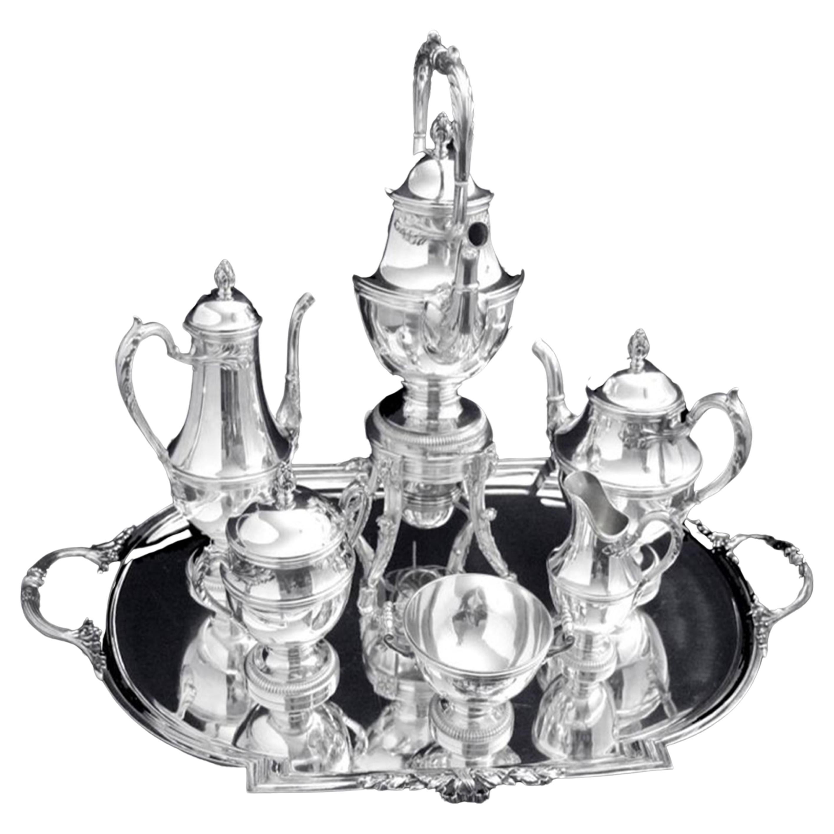 Keller - 8pc. Louis XVI 19th Century 950 Sterling Silver Tea Set, Museum Quality For Sale