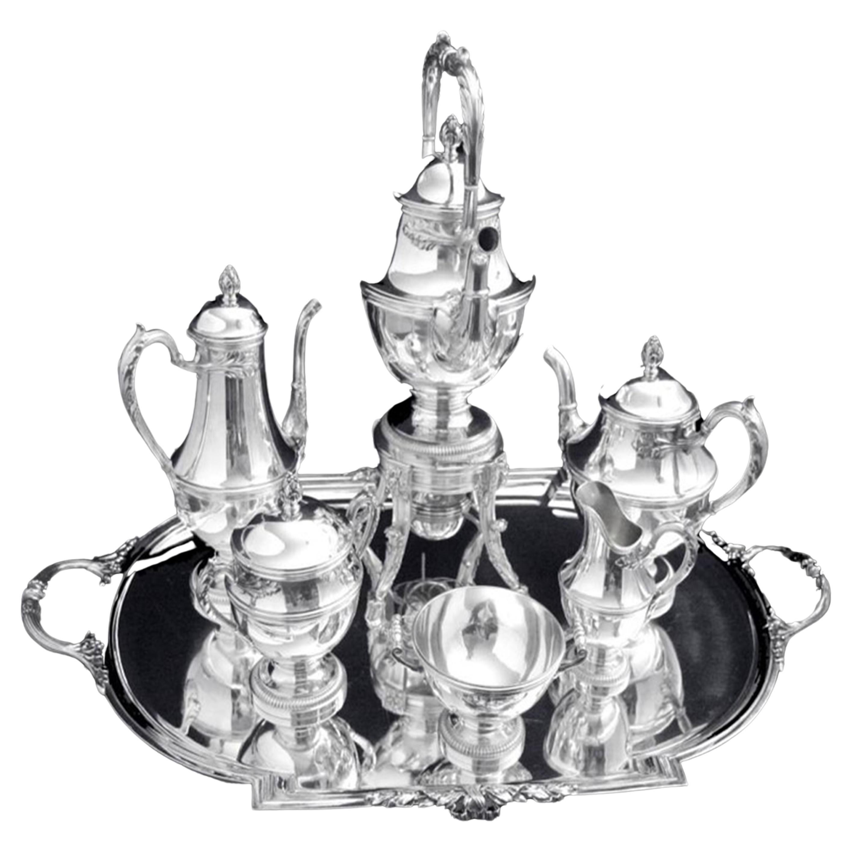 Keller - 8pc. Service à thé Louis XVI du 19ème siècle en argent sterling 950, qualité musée en vente