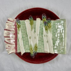 Keller & Guérin Luneville French Trompe L'Oeil Napkin Burgundy Asparagus Server