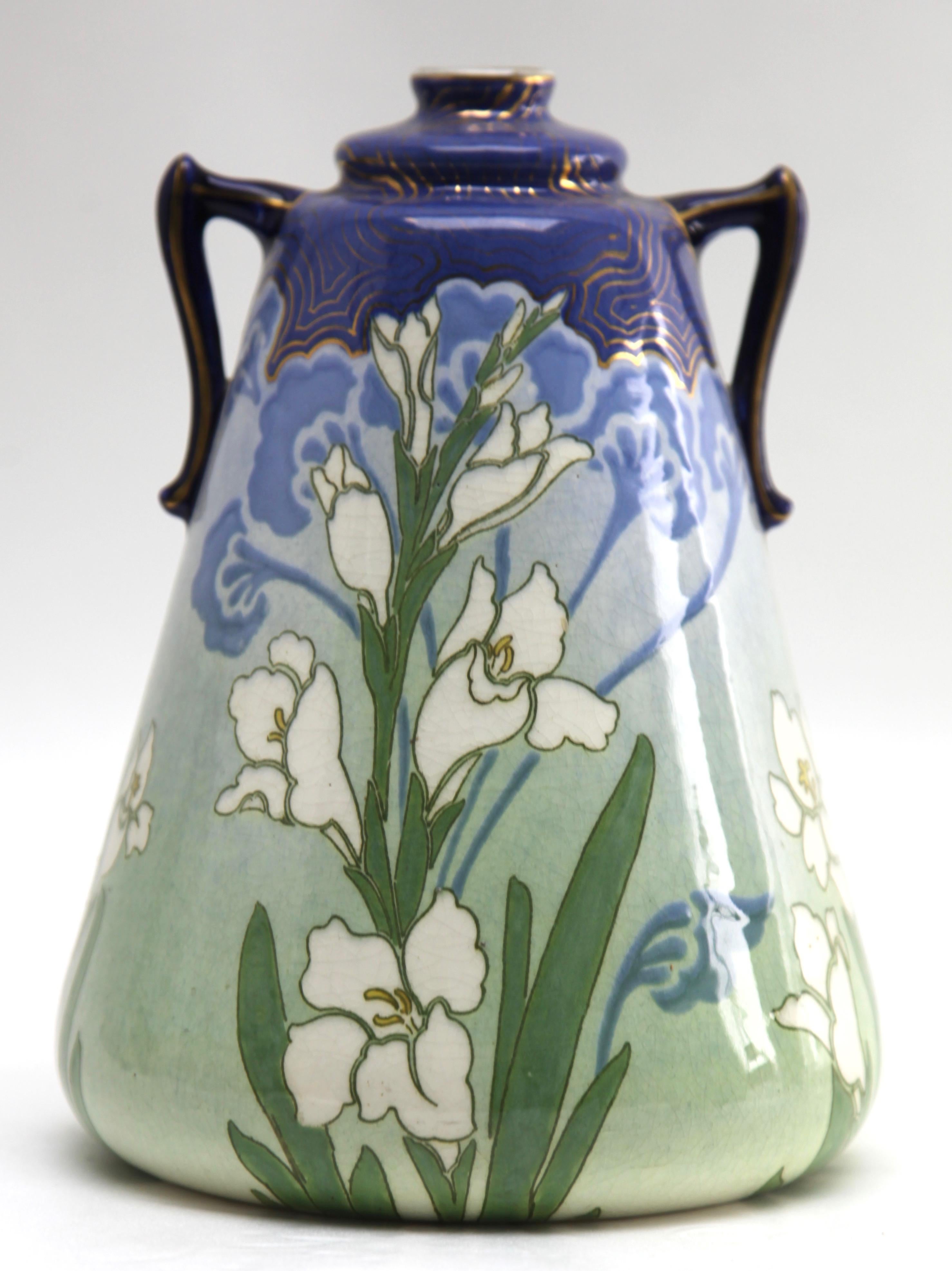 Art Nouveau Keller & Guerin-Luneville  Pair Vases Signed KG Luneville France NE France For Sale