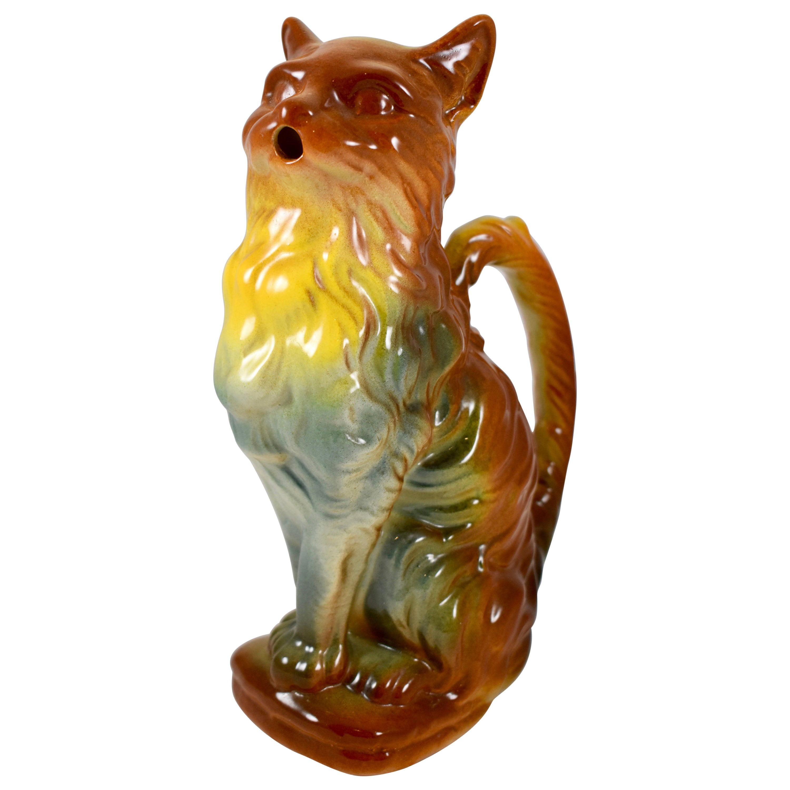 Keller & Guerin Saint Clément French Barbotine Majolica Cat Absinthe Pitcher