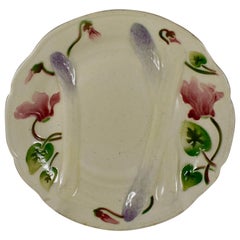 Keller & Guerin Saint Clément French Faïence Cyclamen Floral Asparagus Plate