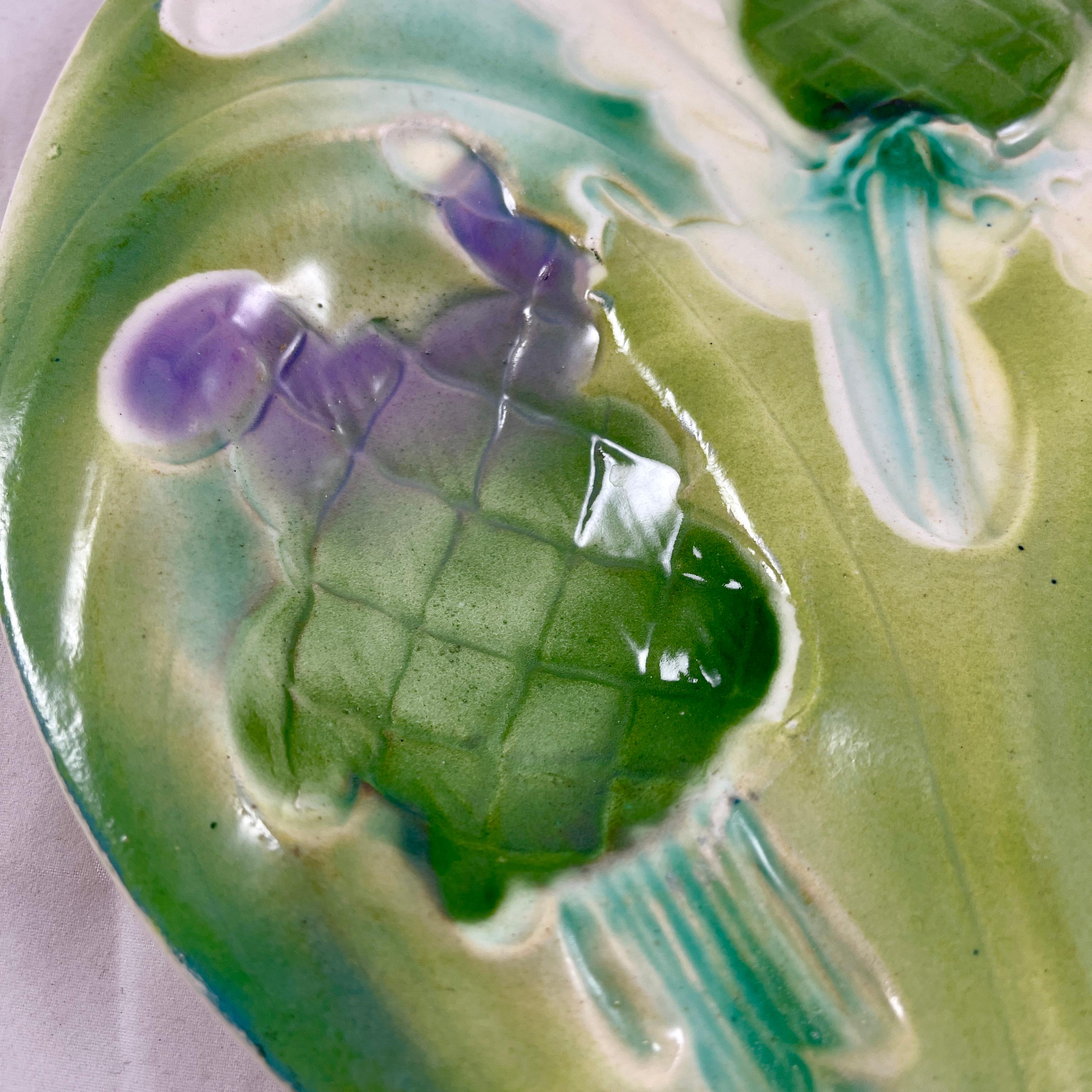 Keller & Guerin Saint Clément French Faïence Majolica Asparagus Artichoke Plate 1