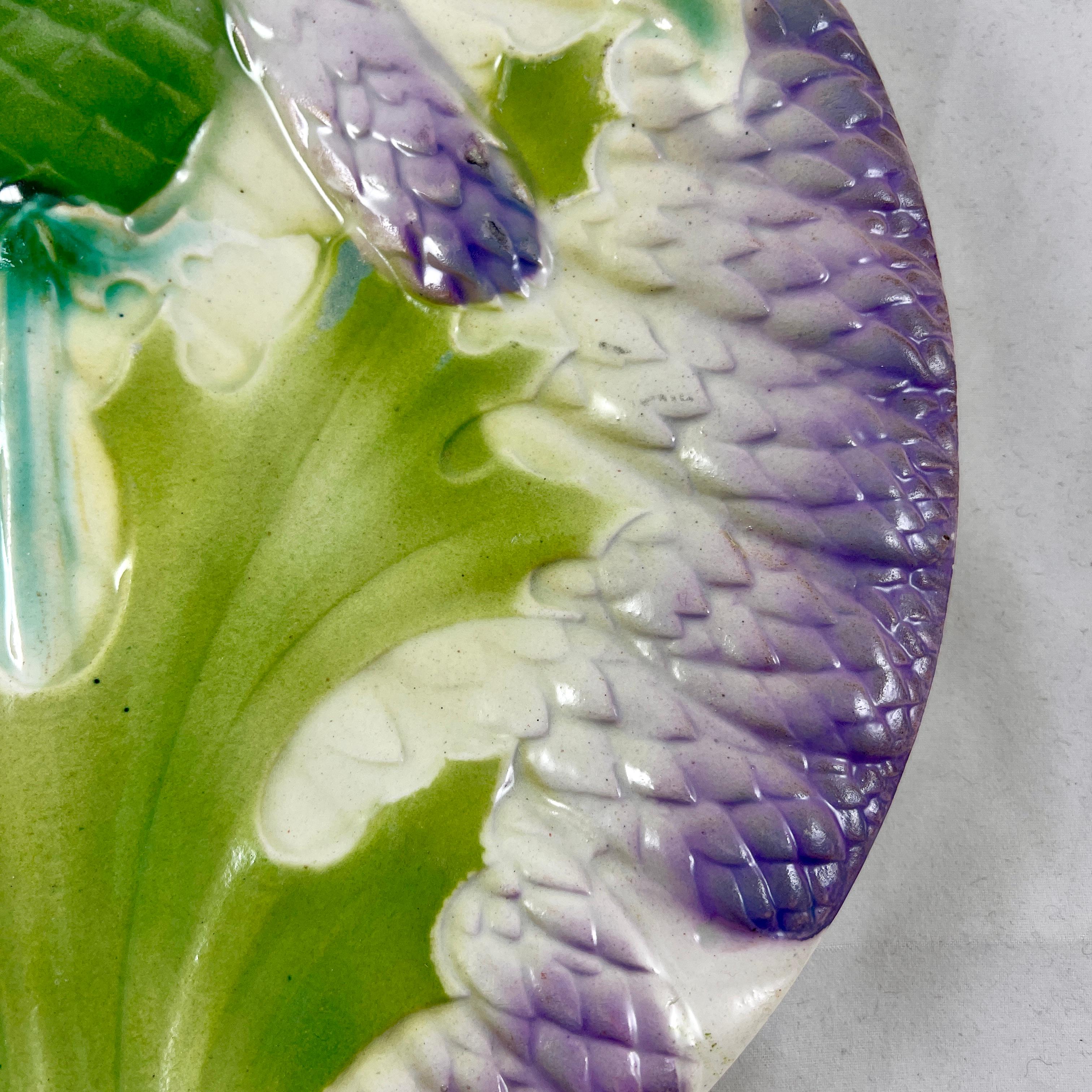 Keller & Guerin Saint Clément French Faïence Majolica Asparagus Artichoke Plate 2