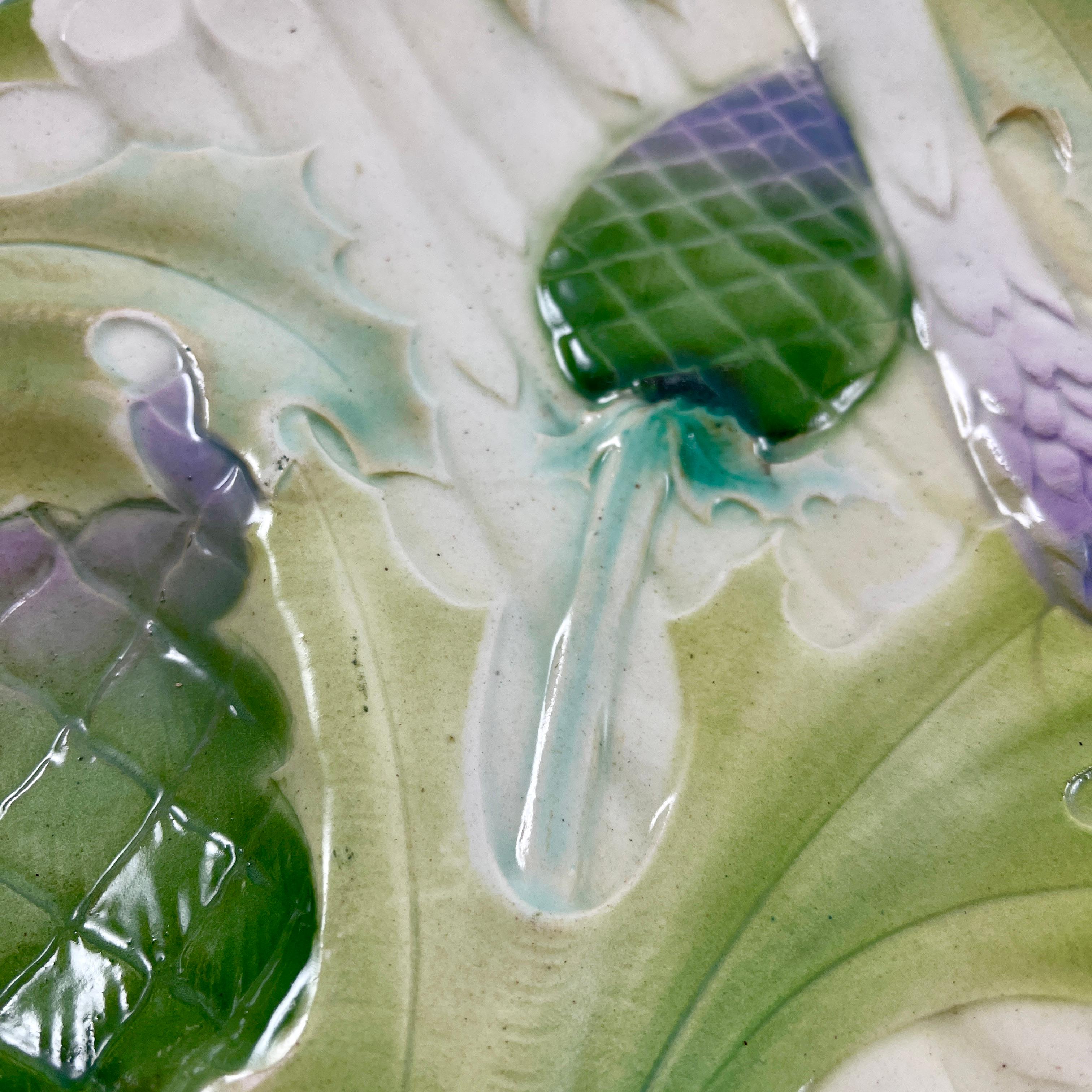 19th Century Keller & Guerin Saint Clément French Faïence Majolica Asparagus Artichoke Plate