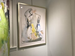 Awaken di Kelley B. Ogburn, dipinto astratto di nudo in tecnica mista su carta, incorniciato