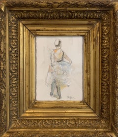 Dancer #2 by Kelley Ogburn Small Ballerina Painting on paper in Antique Frame