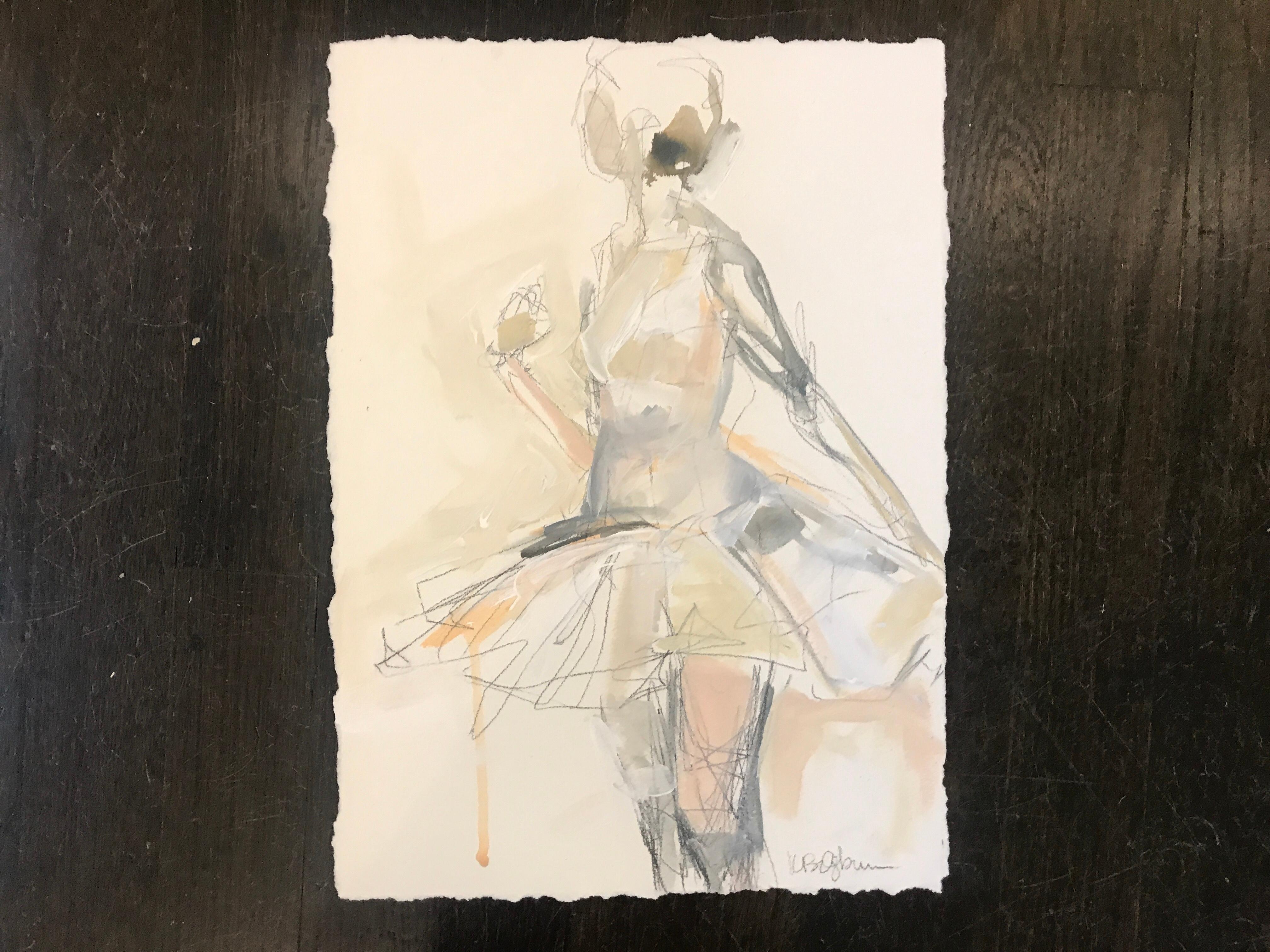 Dancer #2, Petite Vertical Ballerina Painting on Paper - Art by Kelley B. Ogburn