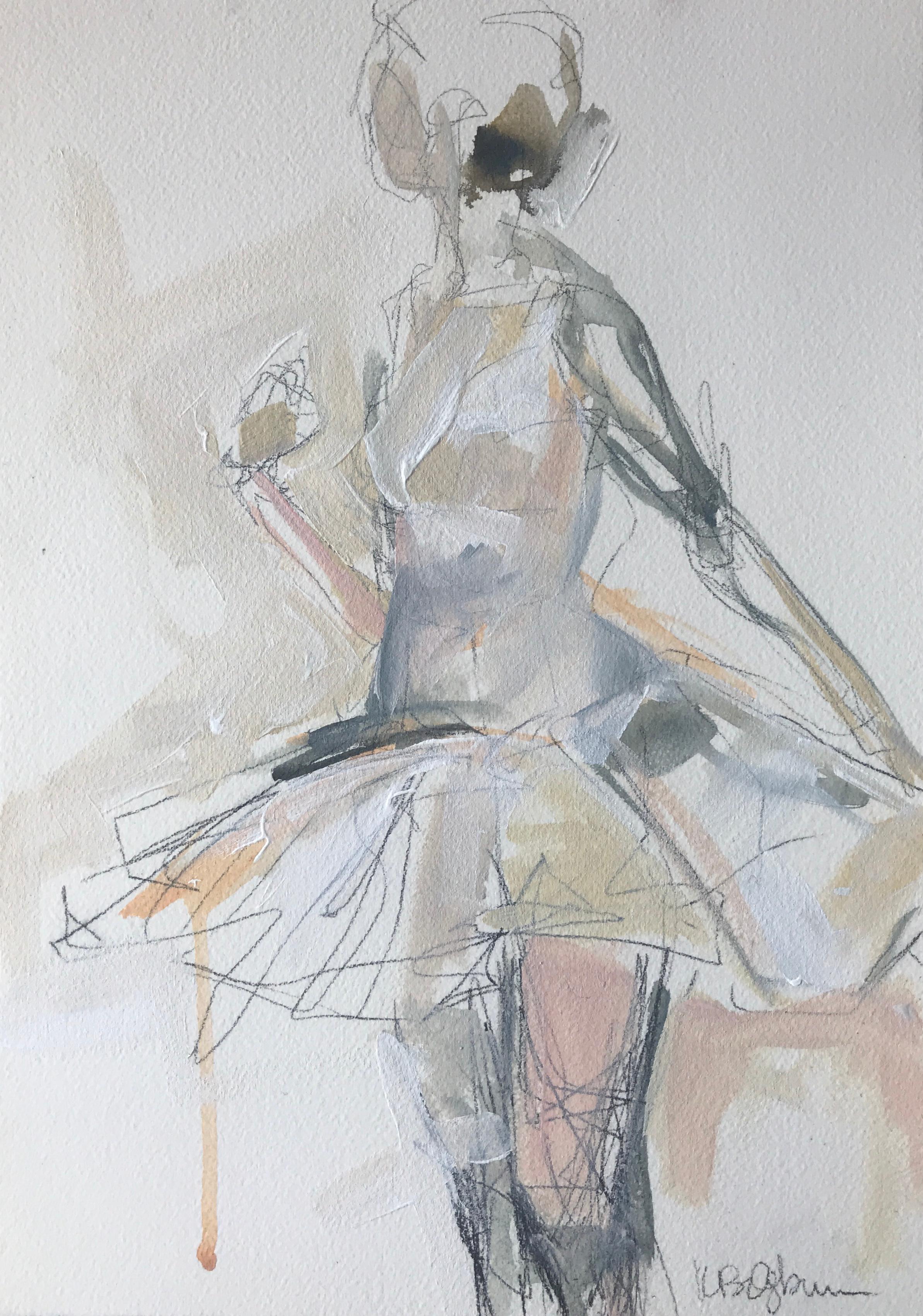 Kelley B. Ogburn Figurative Art - Dancer #2, Petite Vertical Ballerina Painting on Paper