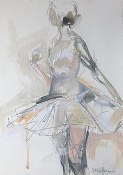 Dancer #2, Petite Vertical Ballerina Painting on Paper