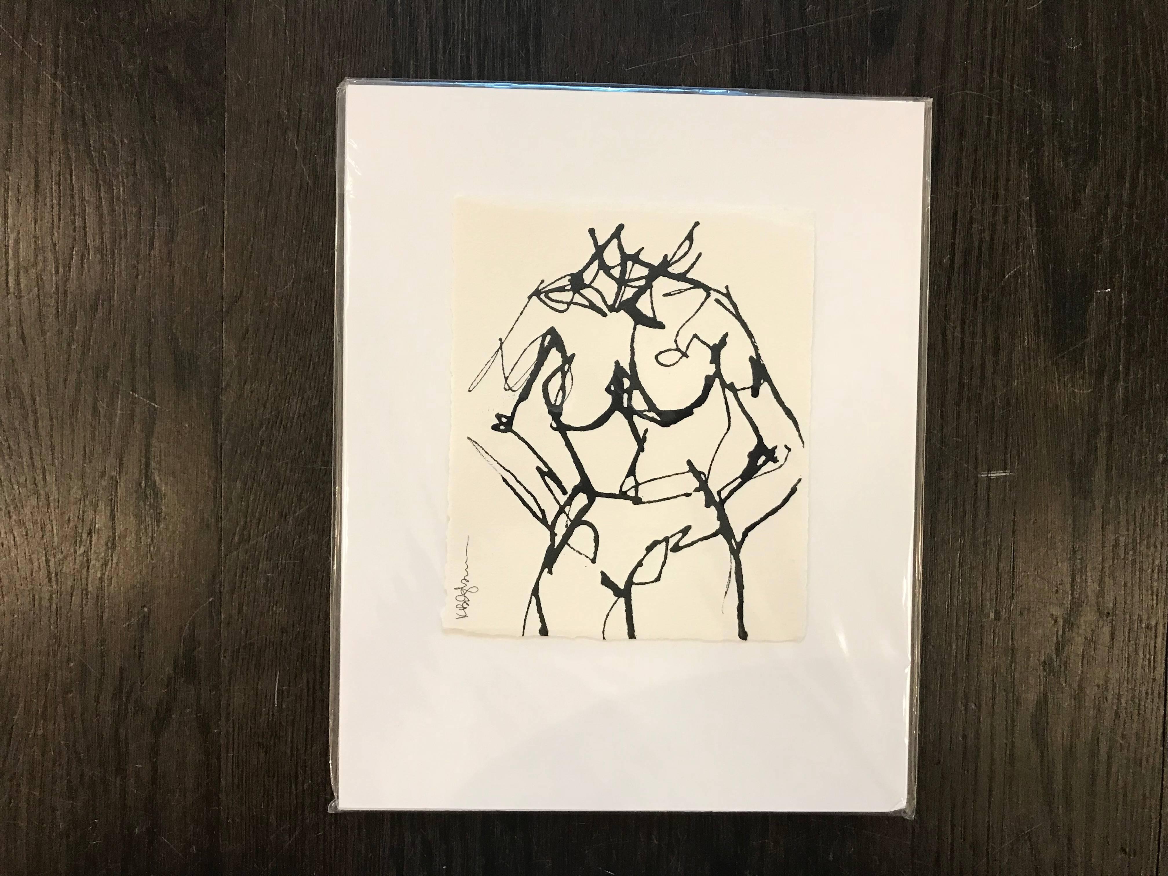 Ink #4, Petite Ink on Paper Nude - Painting by Kelley B. Ogburn