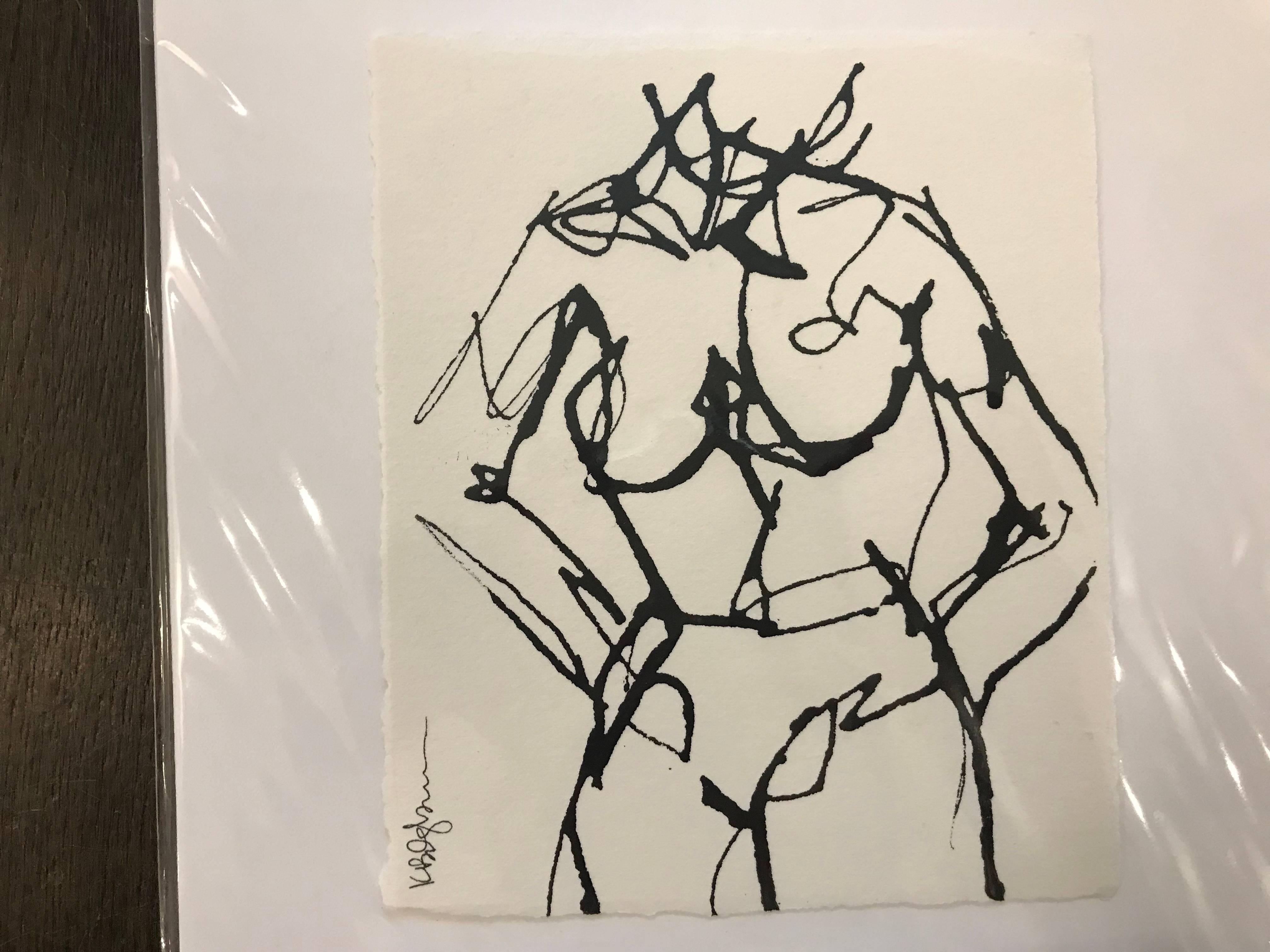 Ink #4, Petite Ink on Paper Nude - Contemporary Painting by Kelley B. Ogburn