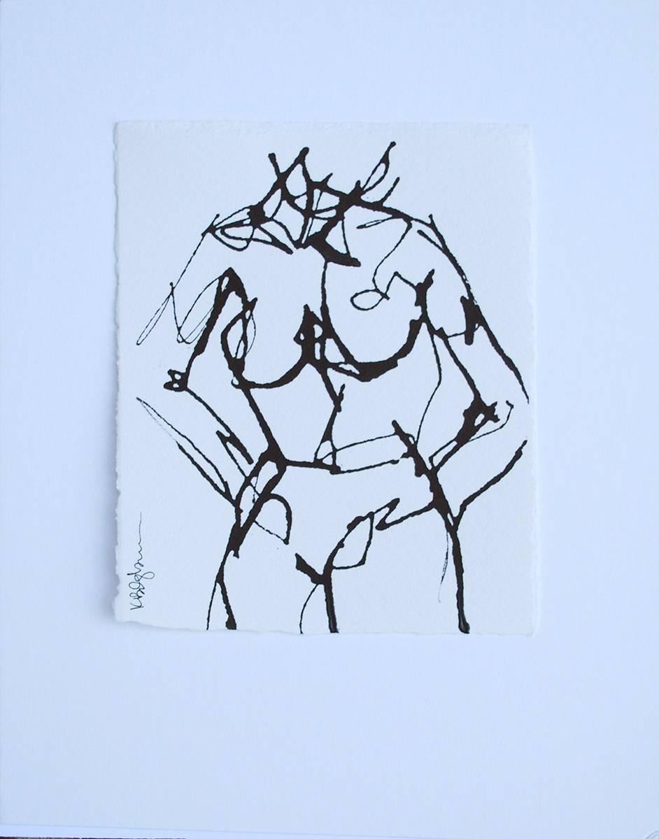 Kelley B. Ogburn Figurative Painting - Ink #4, Petite Ink on Paper Nude