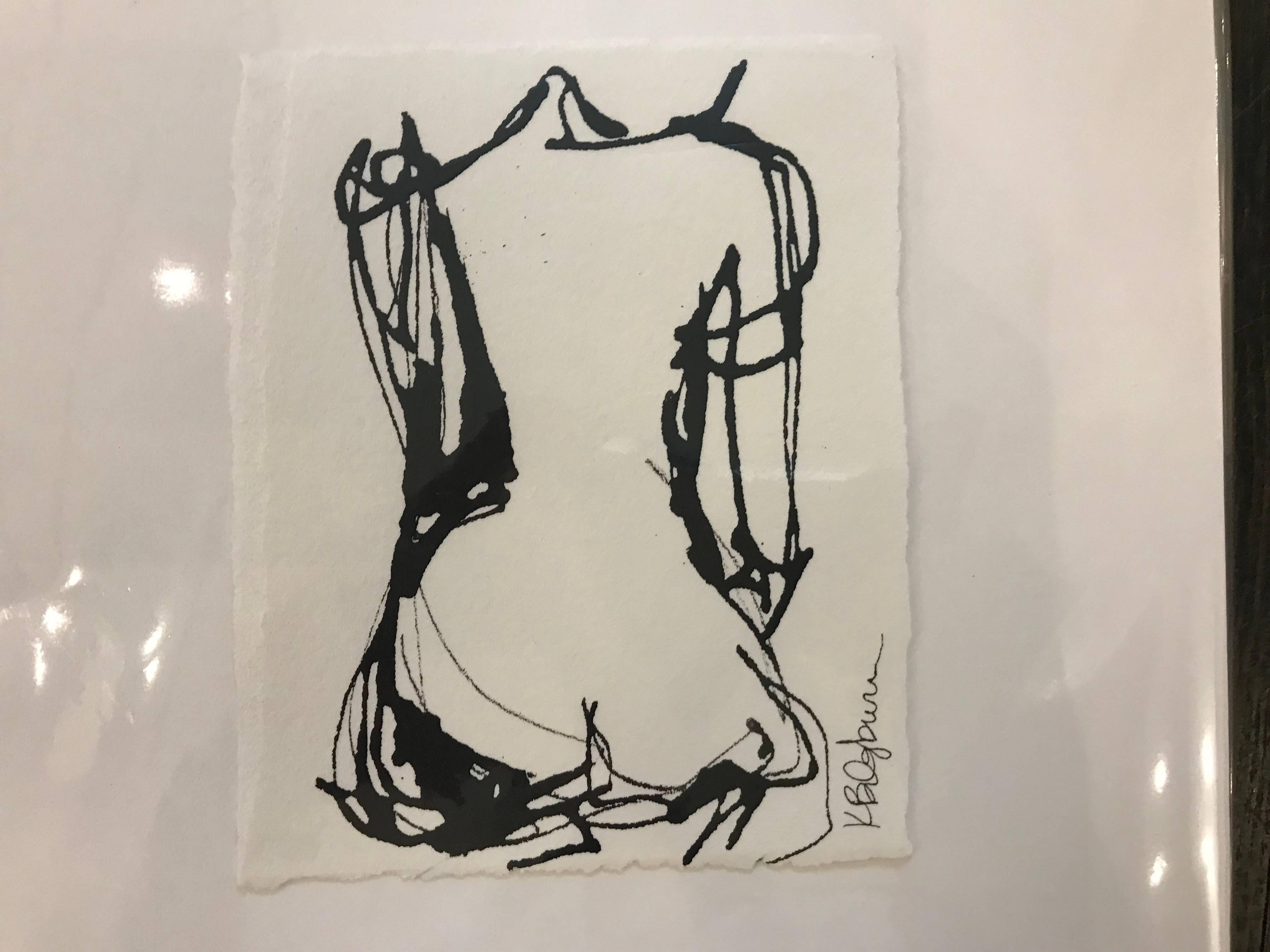 Ink #8, Petite Ink on Paper Nude - Contemporary Painting by Kelley B. Ogburn