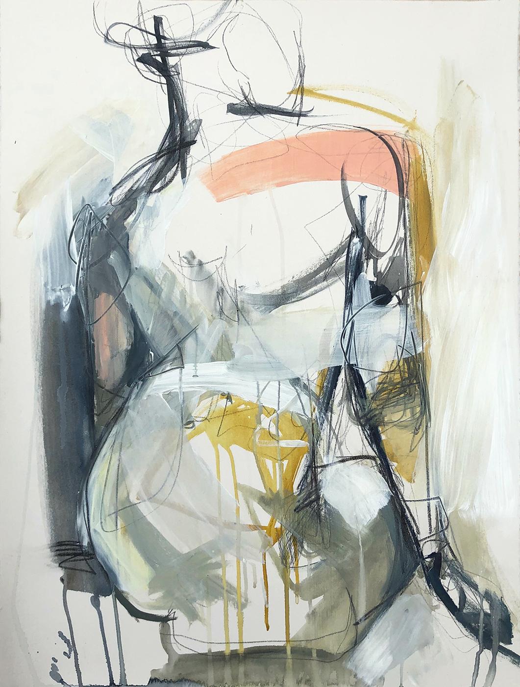 Kelley B. Ogburn Nude Painting - Presence by Kelley Ogburn, Framed Vertical Abstract Mixed Media on Paper Piece