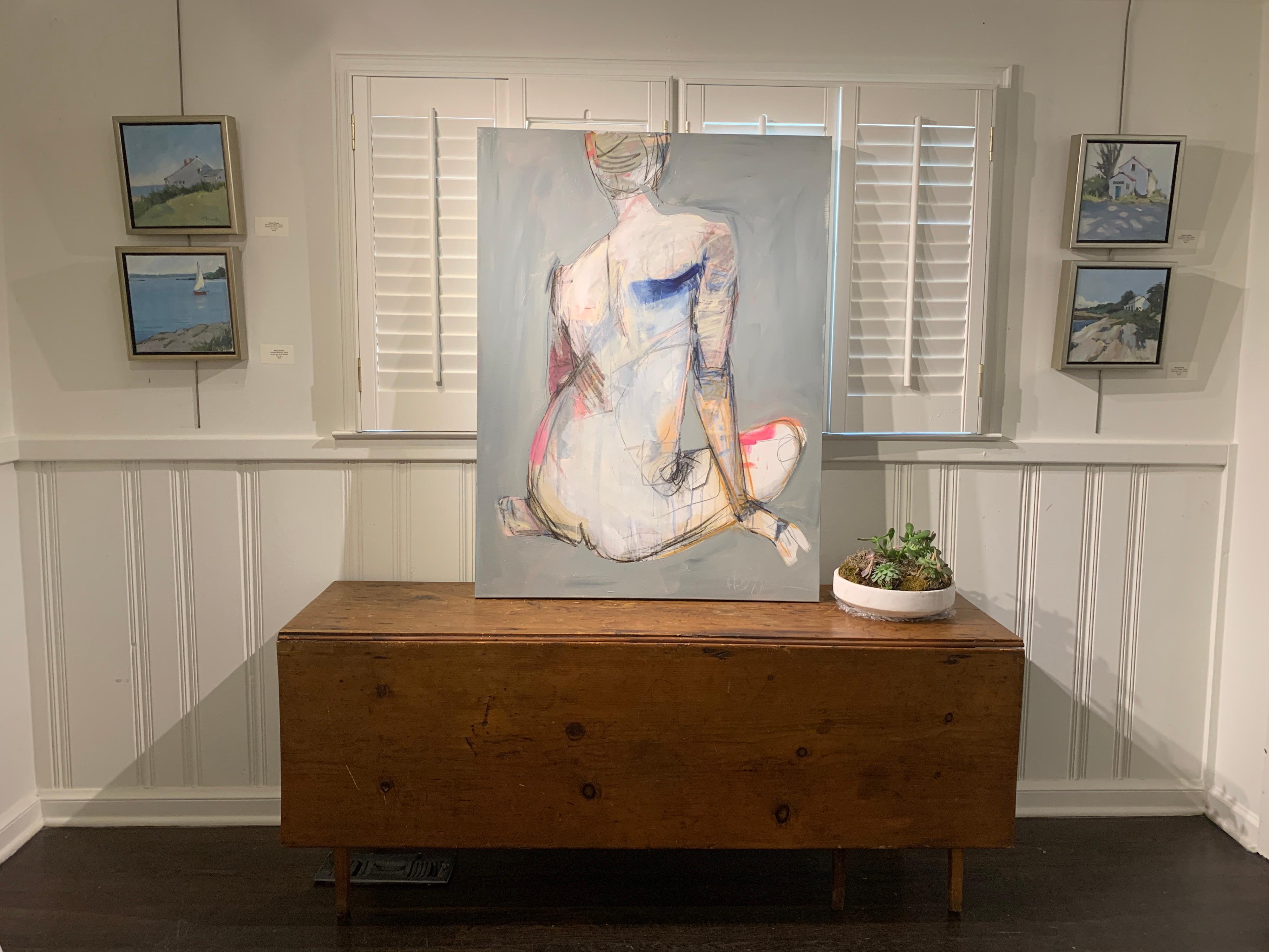 Still by Kelley Ogburn, Mixed Media Vertical Contemporary Nude Painting - Gray Abstract Painting by Kelley B. Ogburn