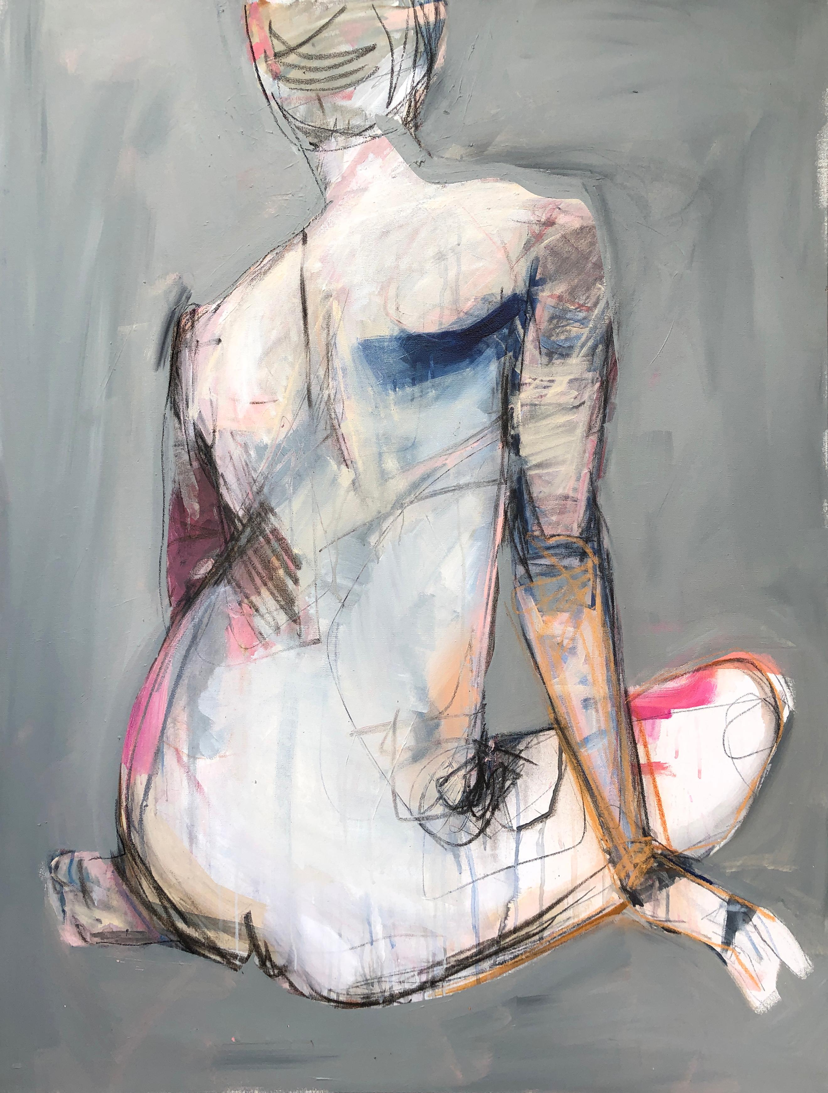 Kelley B. Ogburn Abstract Painting - Still by Kelley Ogburn, Mixed Media Vertical Contemporary Nude Painting