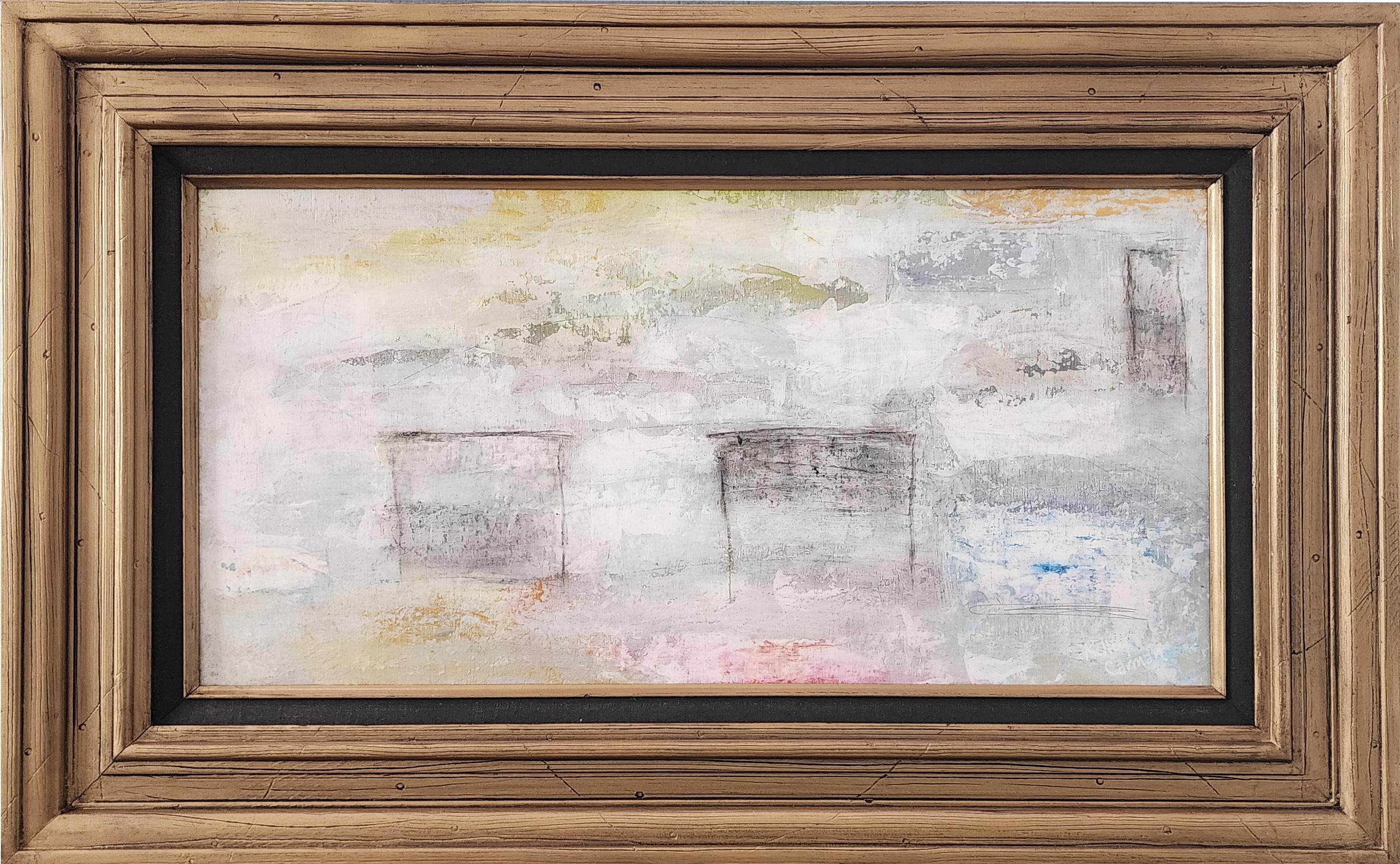 Kelley Carman Abstract Painting - Almost Touching (Gestural Abstract, Whitewash, Pastel, ~40% OFF LIST PRICE)