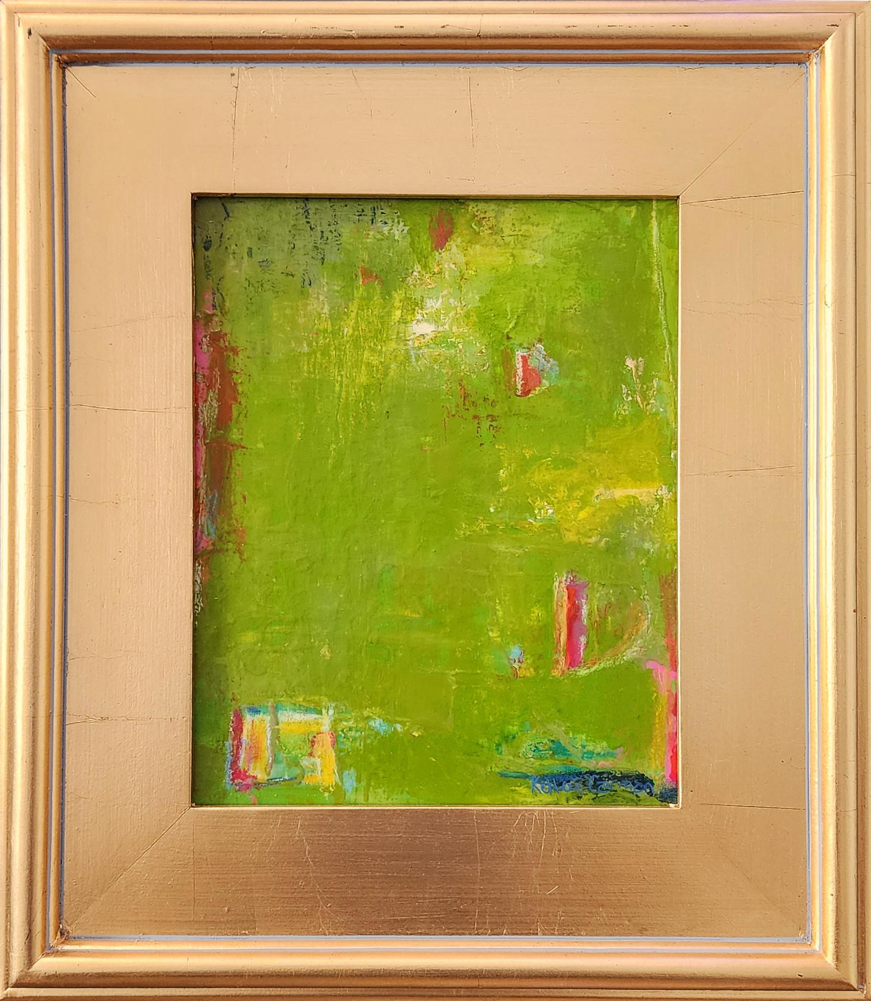 Can't Let You Go (Gestural Abstract, Lush, Green, Pink) - Painting by Kelley Carman