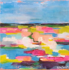 Change in Latitudes (Gestural Abstract, Colorful, Blue, Pink, Yellow, Green)