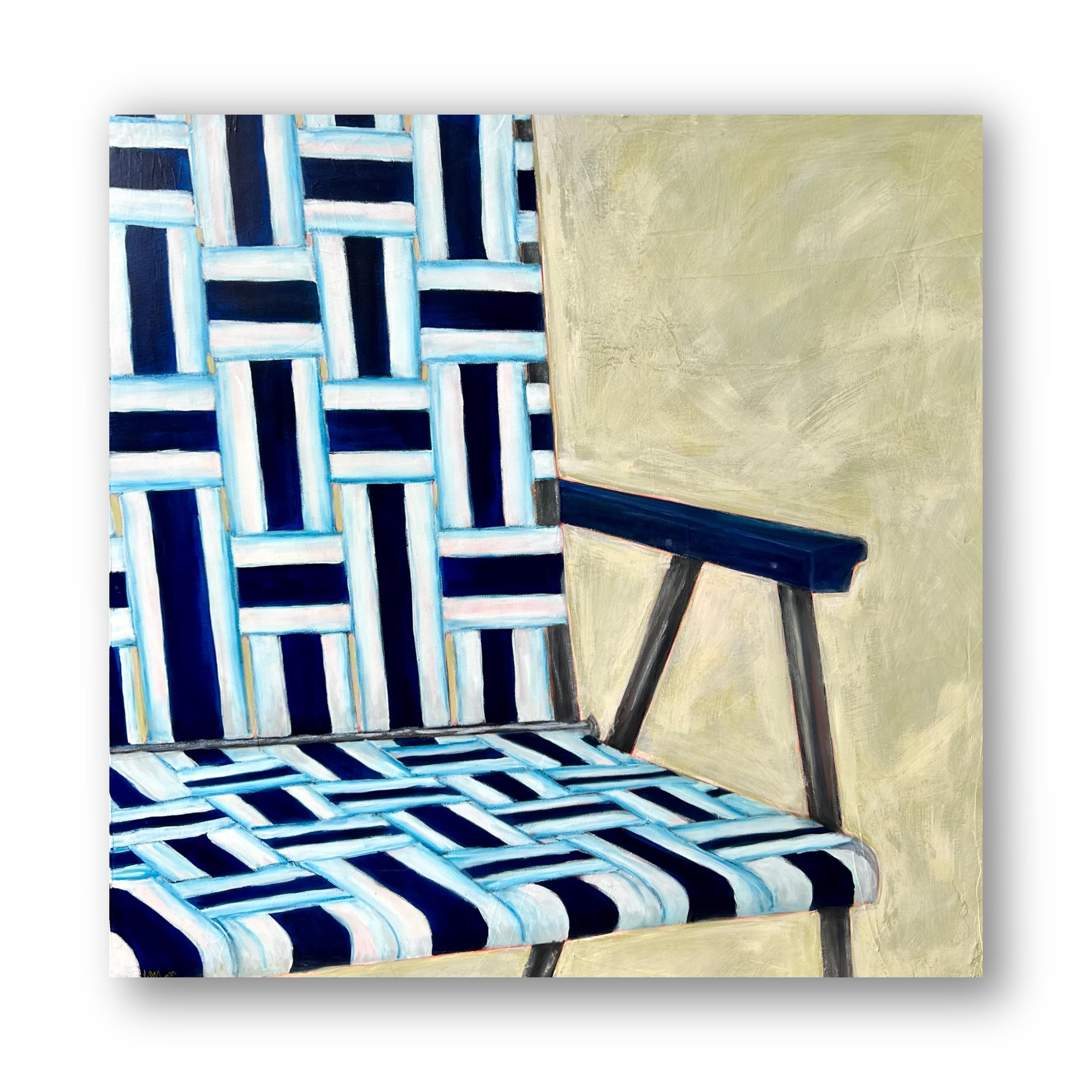 Dreamsicle (Figurative, Pattern, Mid-Century, Modern, Blue, Beige, White) - Painting by Kelley Carman